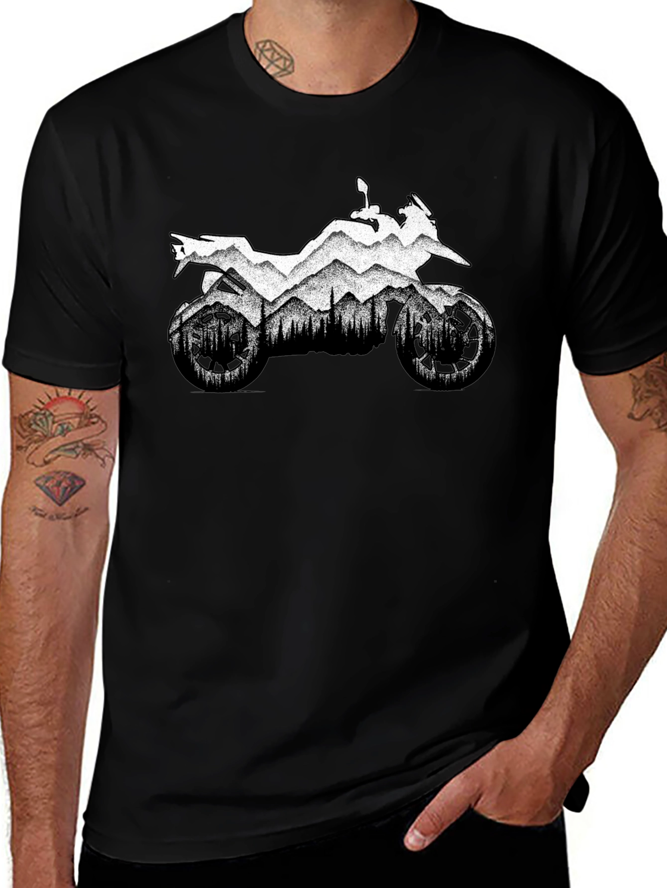 Motorcycle Mountain Black Graphic T-Shirt