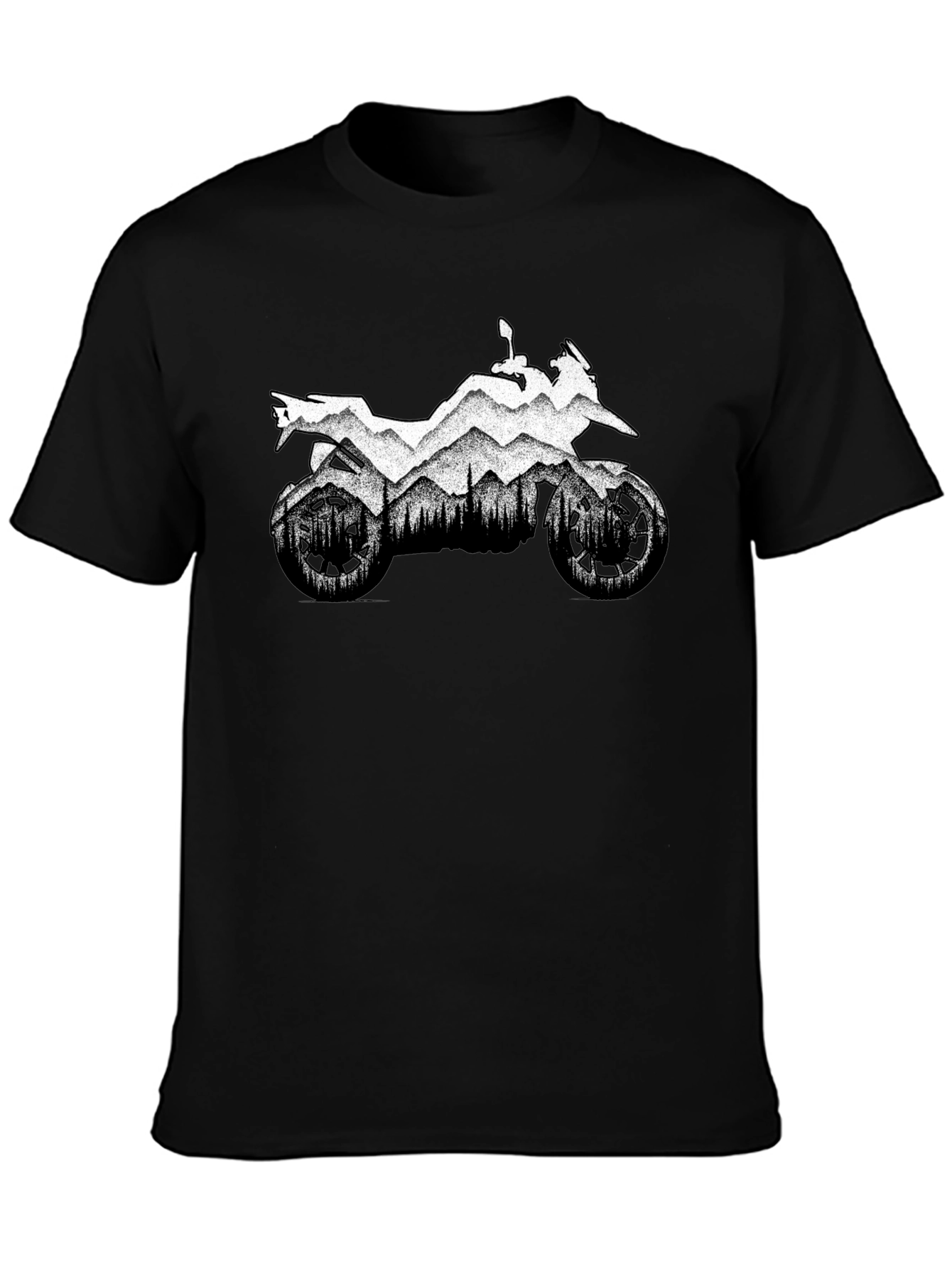 Motorcycle Mountain Black Graphic T-Shirt