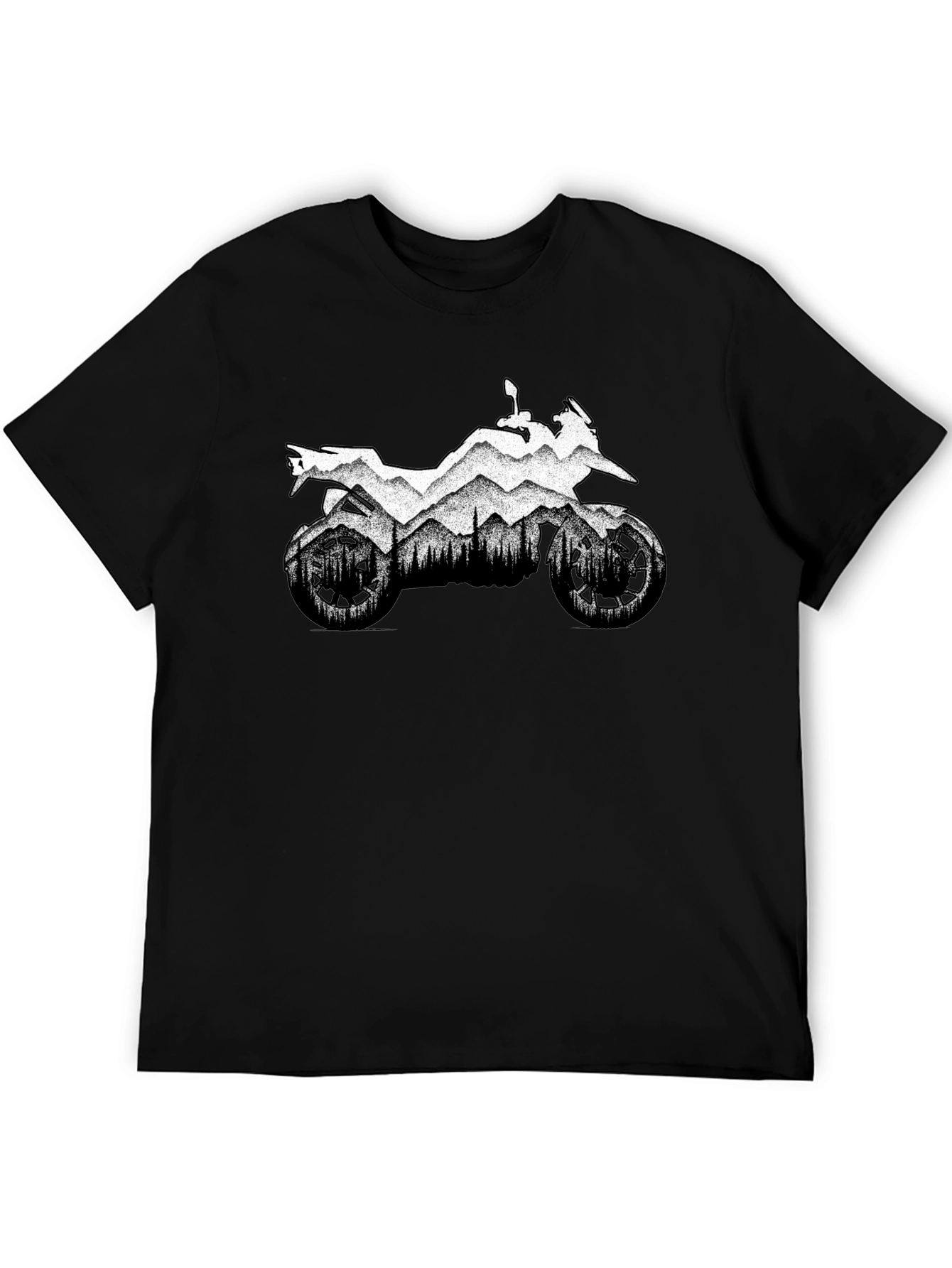 Motorcycle Mountain Black Graphic T-Shirt