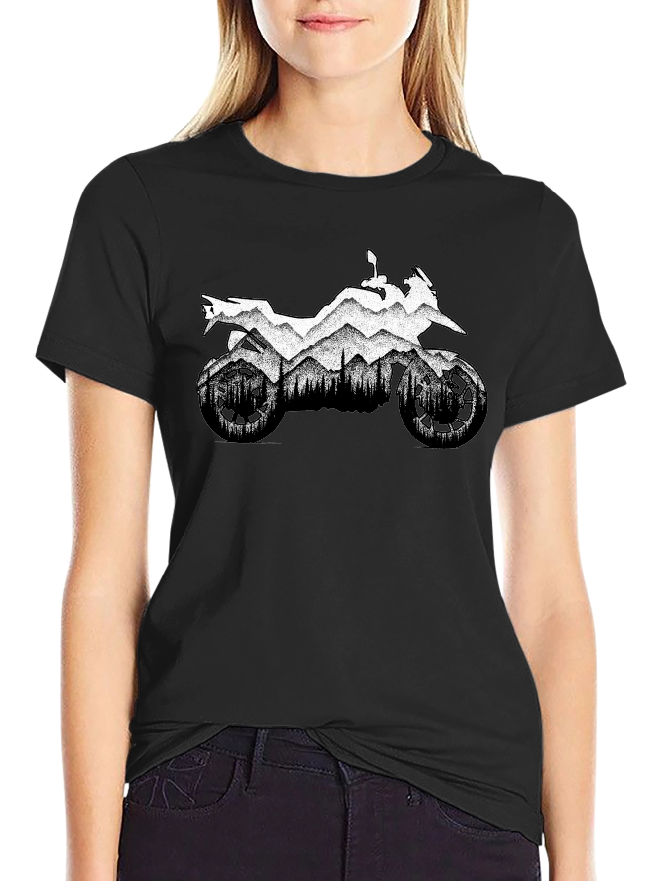 Motorcycle Mountain Black Graphic T-Shirt