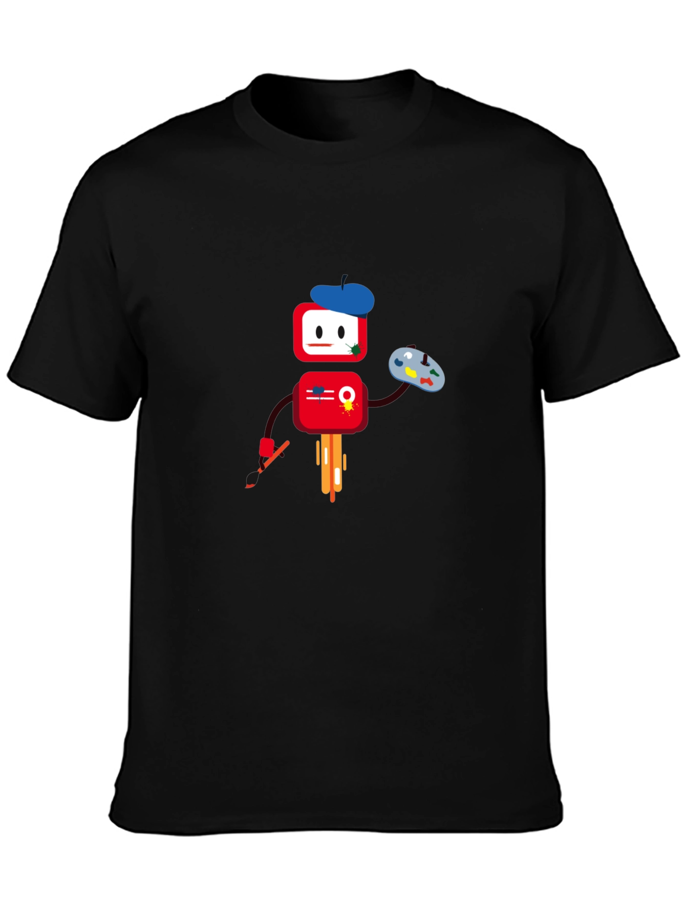 Artistic Robot Graphic T-Shirt - Black