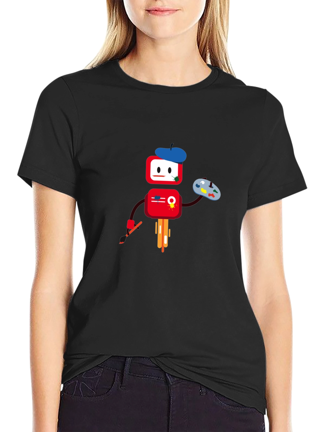 Artistic Robot Graphic T-Shirt - Black