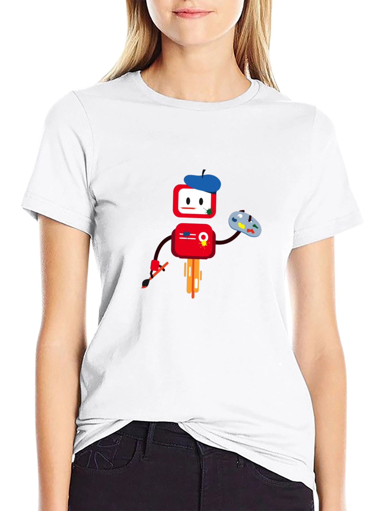 Artistic Robot Graphic T-Shirt - Black