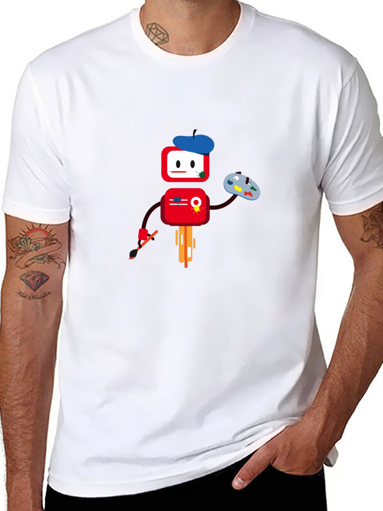 Artistic Robot Graphic T-Shirt - Black