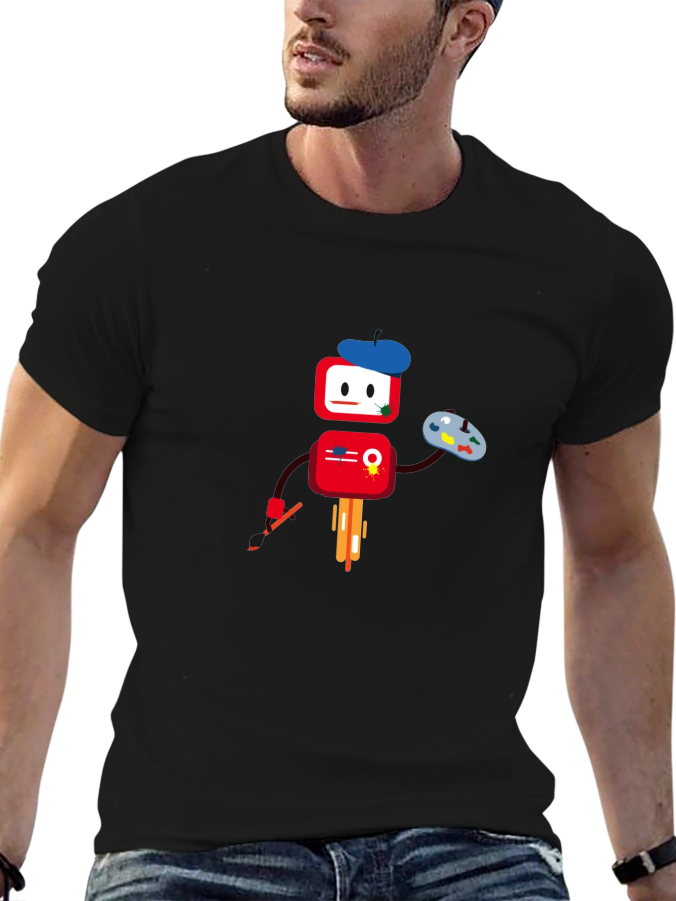 Artistic Robot Graphic T-Shirt - Black