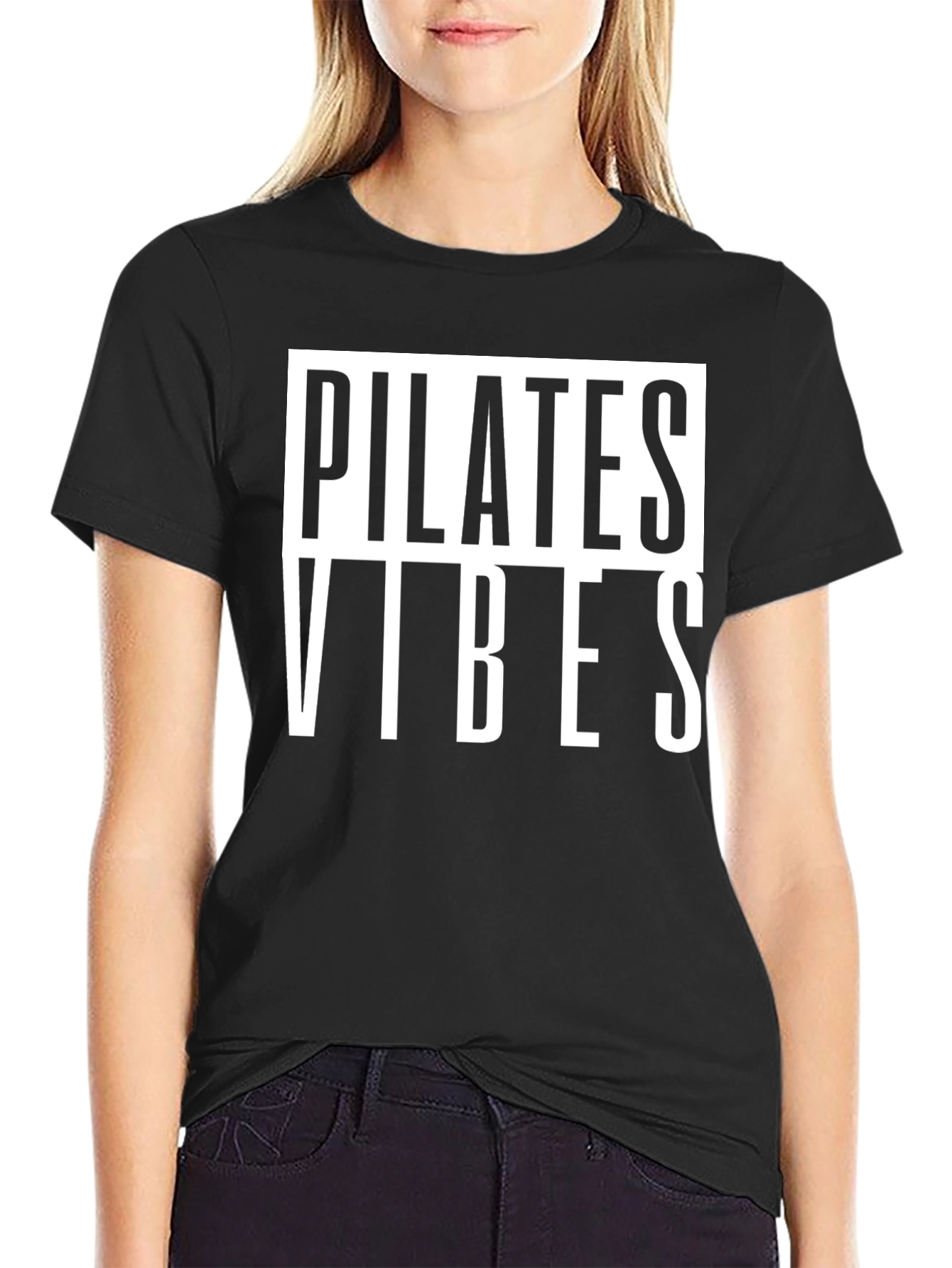 Pilates Vibes Graphic Tee - Black Cotton T-Shirt