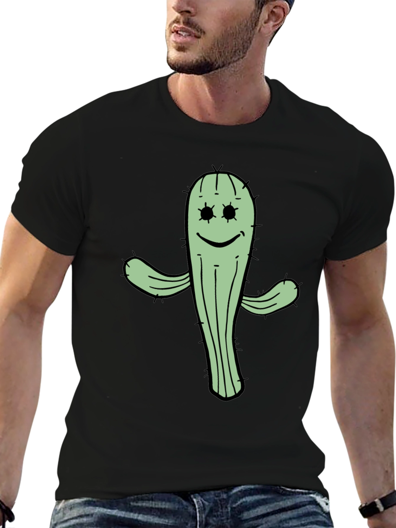 Cactus Graphic Tee - Black Cotton T-Shirt