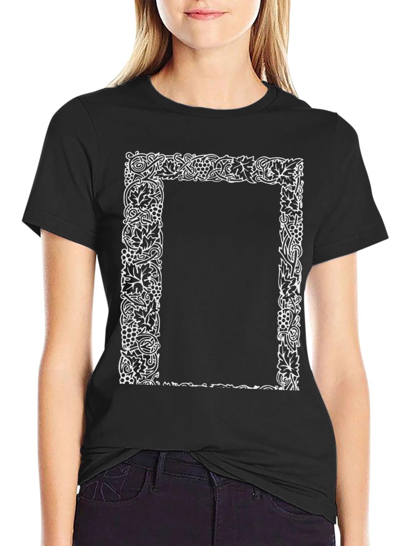 Floral Frame Black T-Shirt
