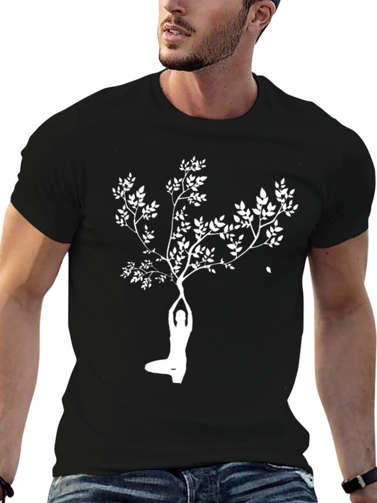Yoga Tree Graphic Tee - Black Cotton T-Shirt