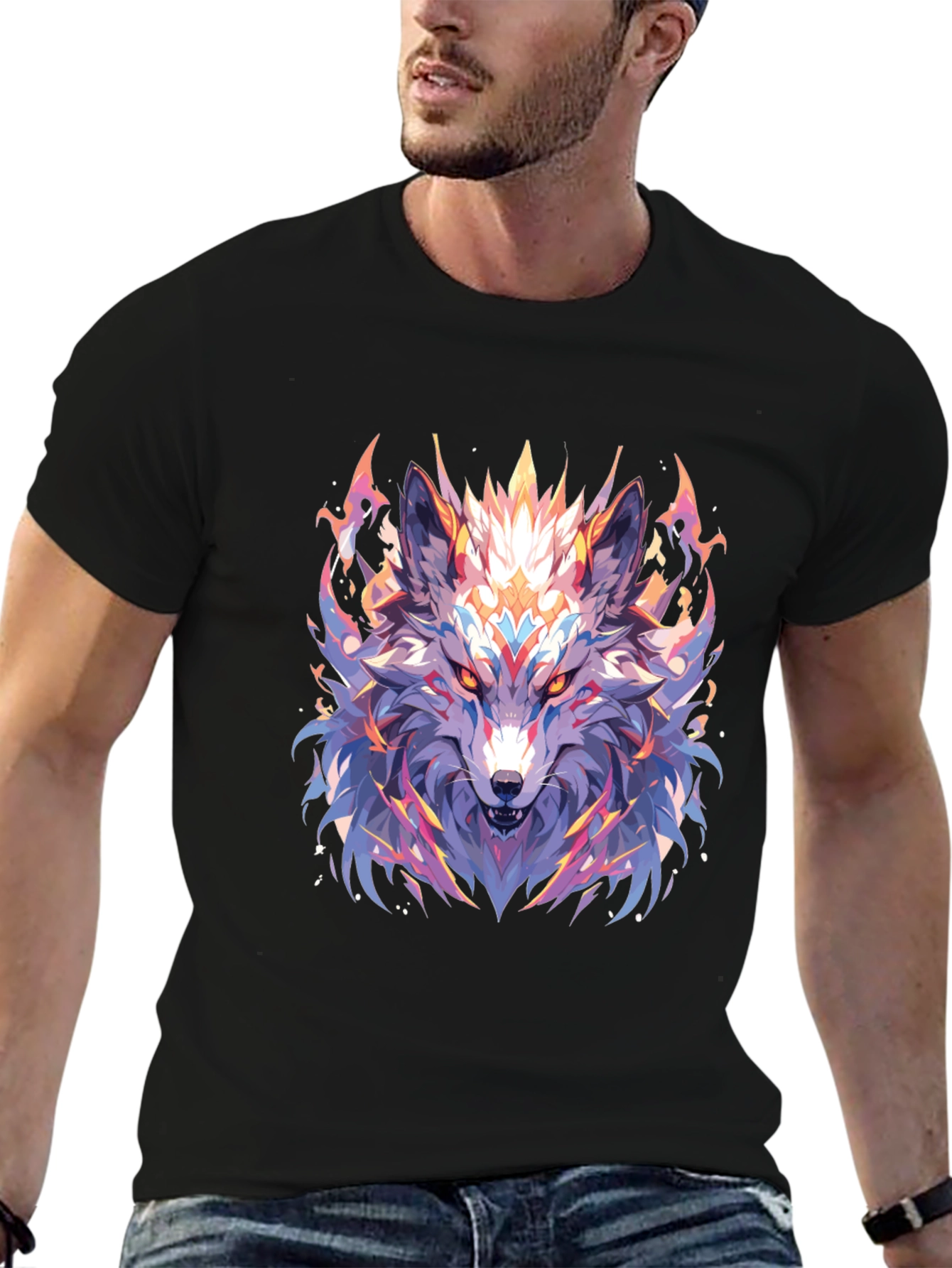 Mystic Wolf Graphic Black T-Shirt