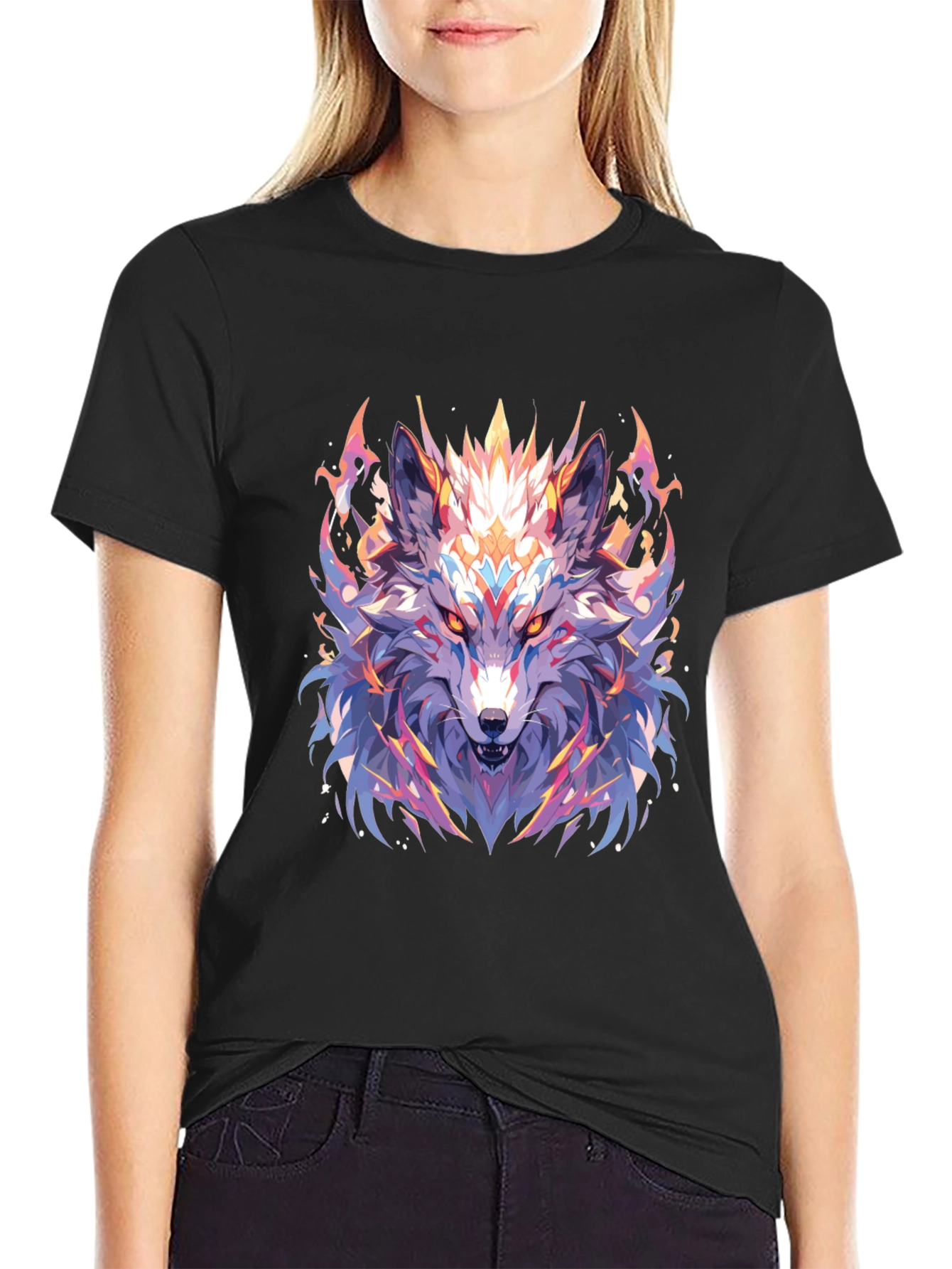 Mystic Wolf Graphic Black T-Shirt