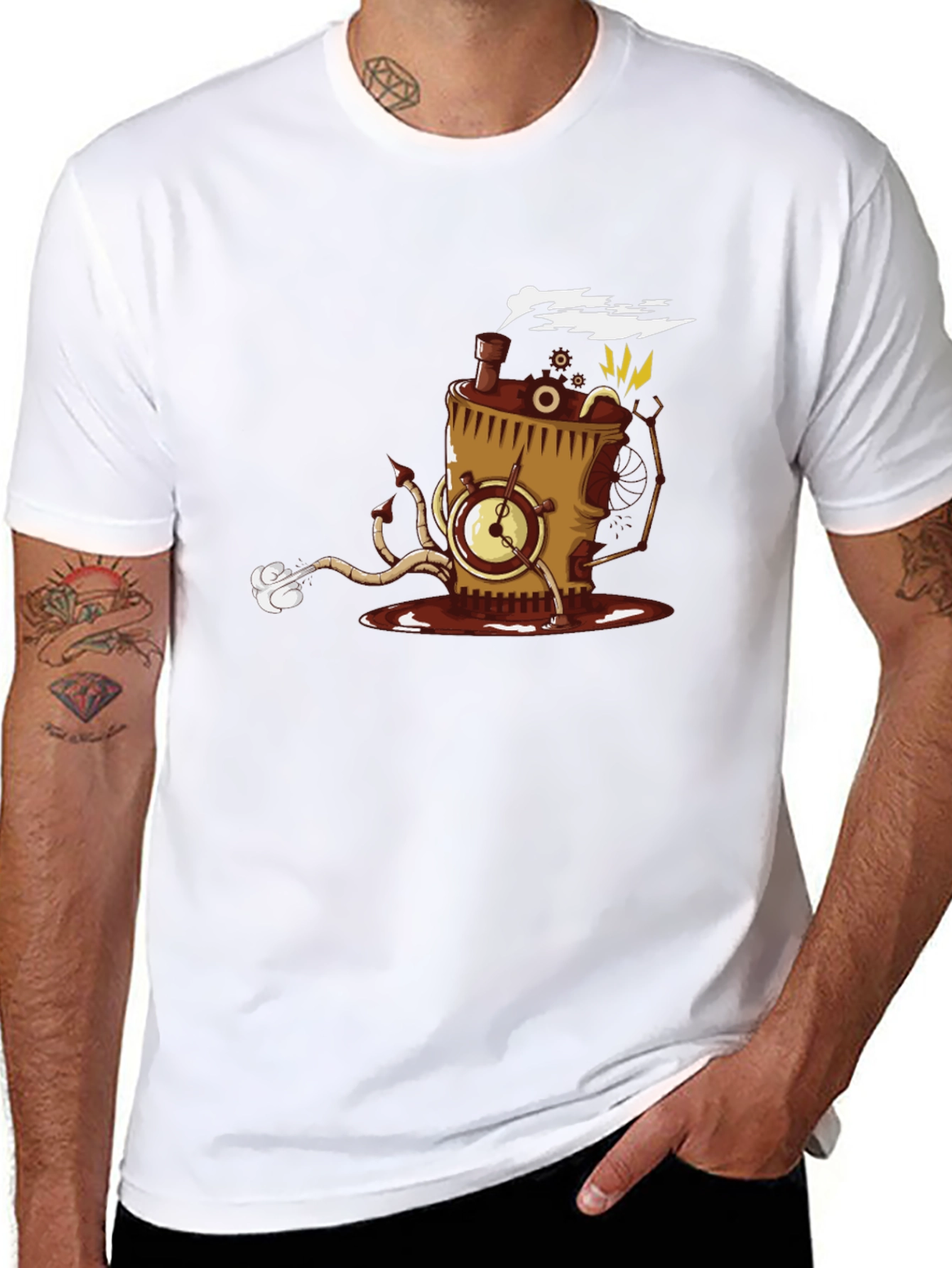 Steampunk Coffee Monster Black T-Shirt