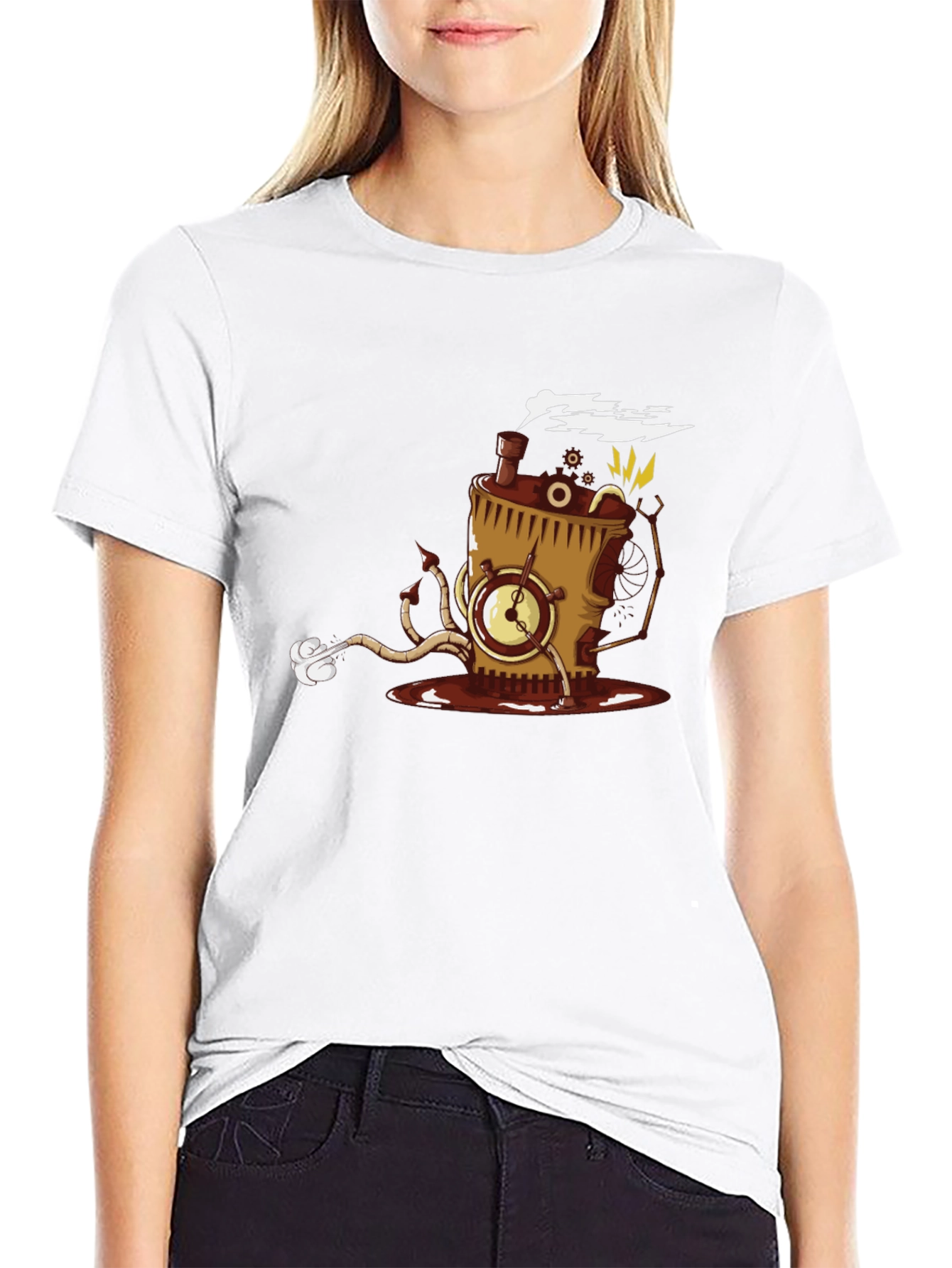 Steampunk Coffee Monster Black T-Shirt