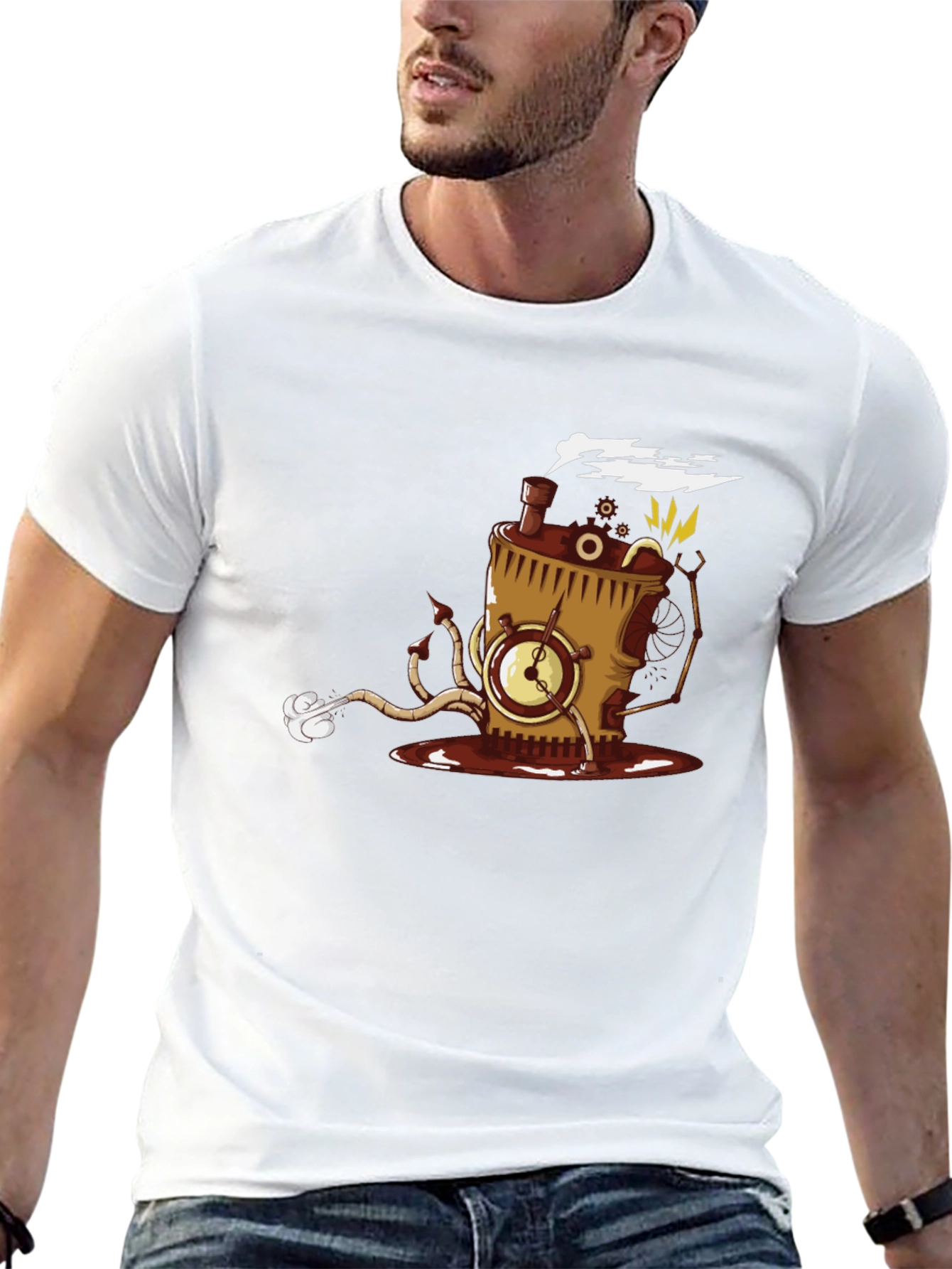 Steampunk Coffee Monster Black T-Shirt