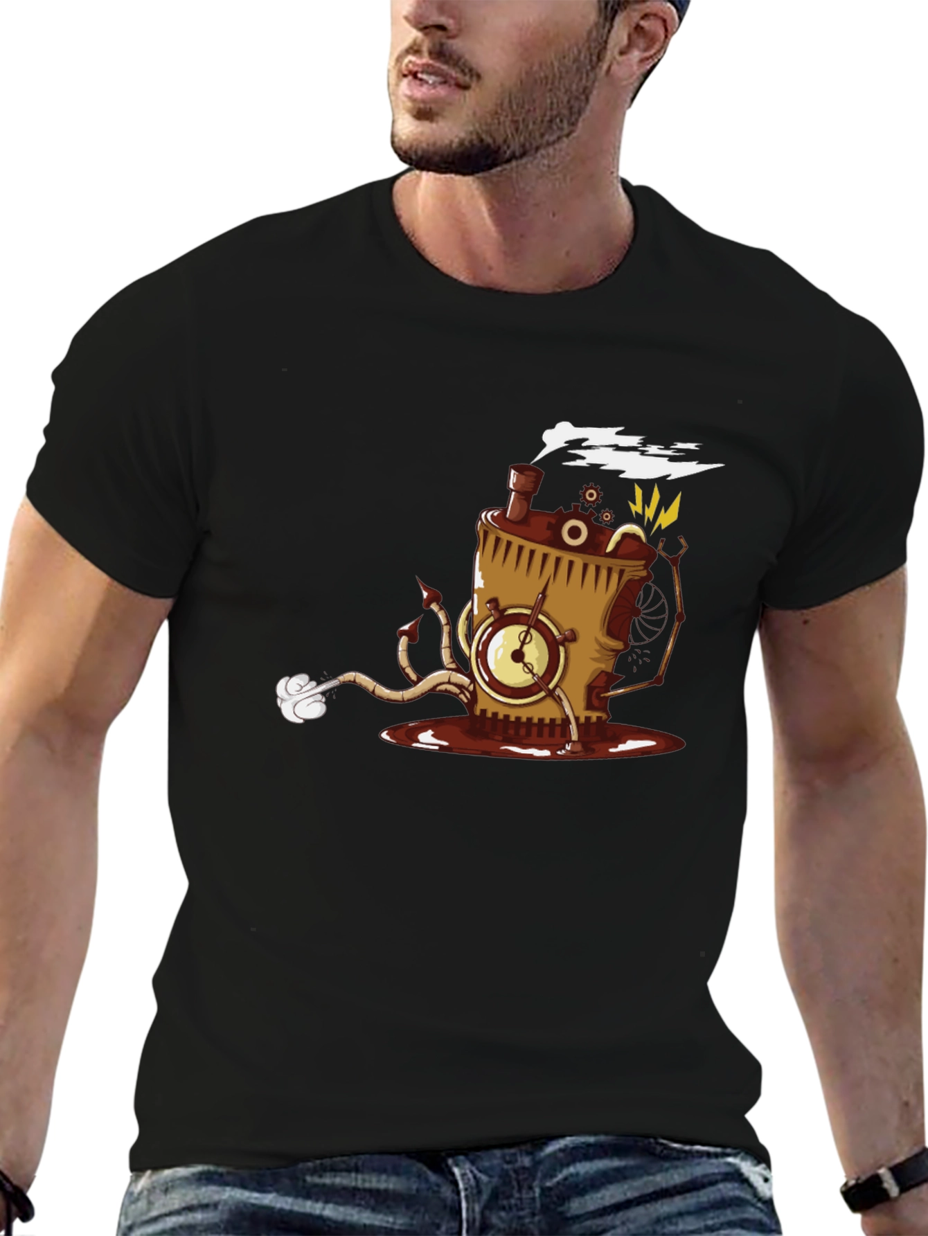 Steampunk Coffee Monster Black T-Shirt