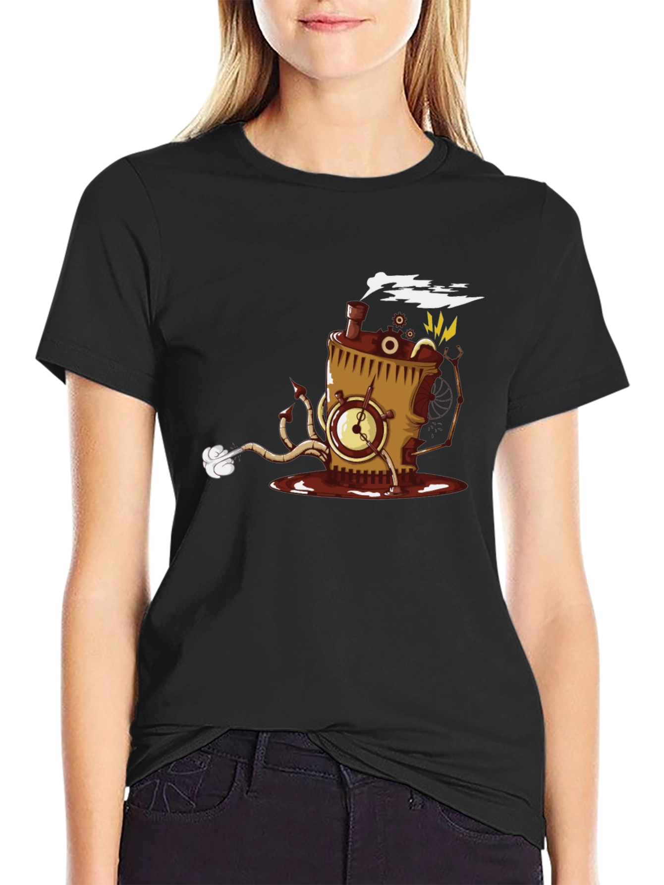 Steampunk Coffee Monster Black T-Shirt