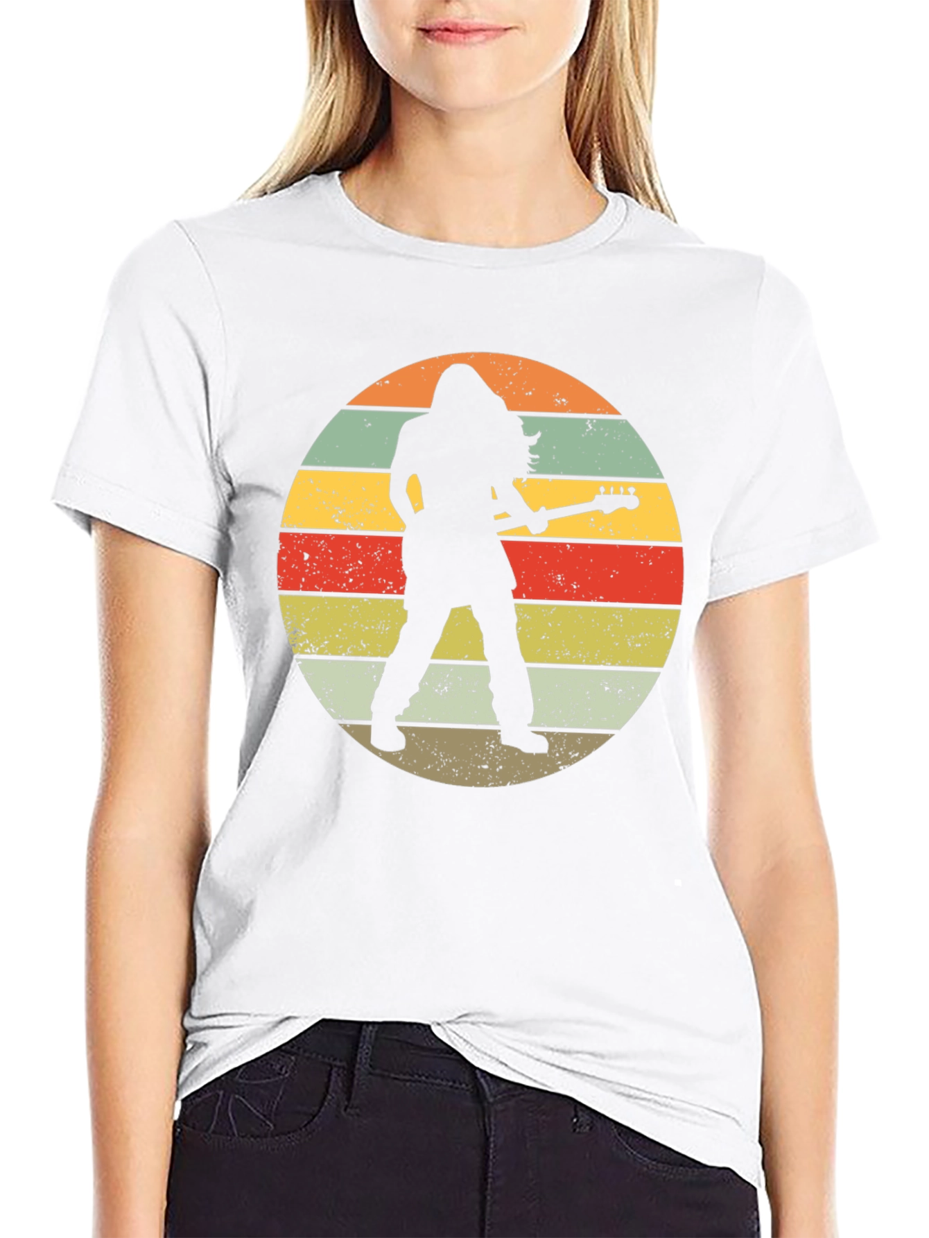 Retro Rock Guitarist Black T-Shirt