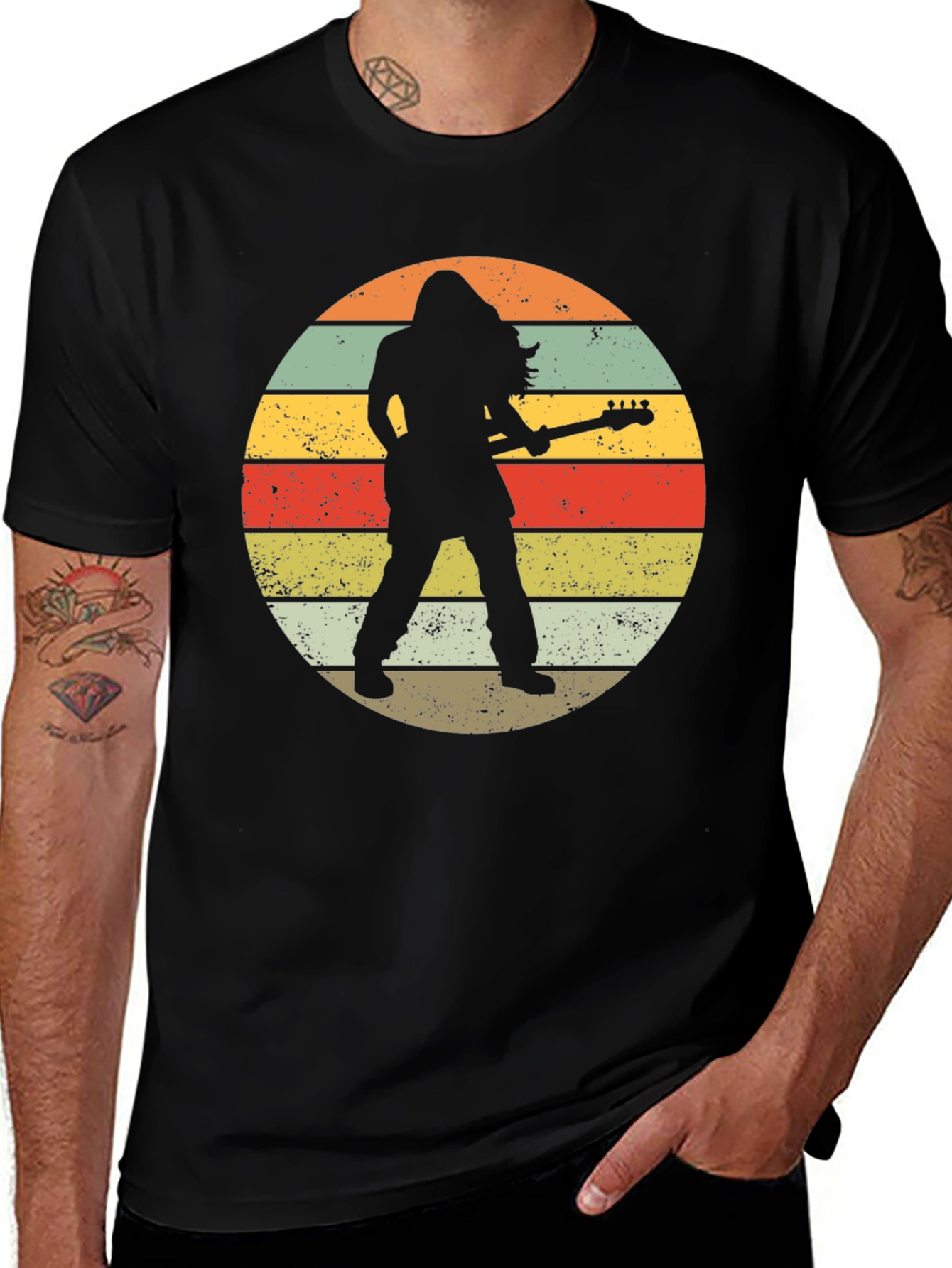 Retro Rock Guitarist Black T-Shirt