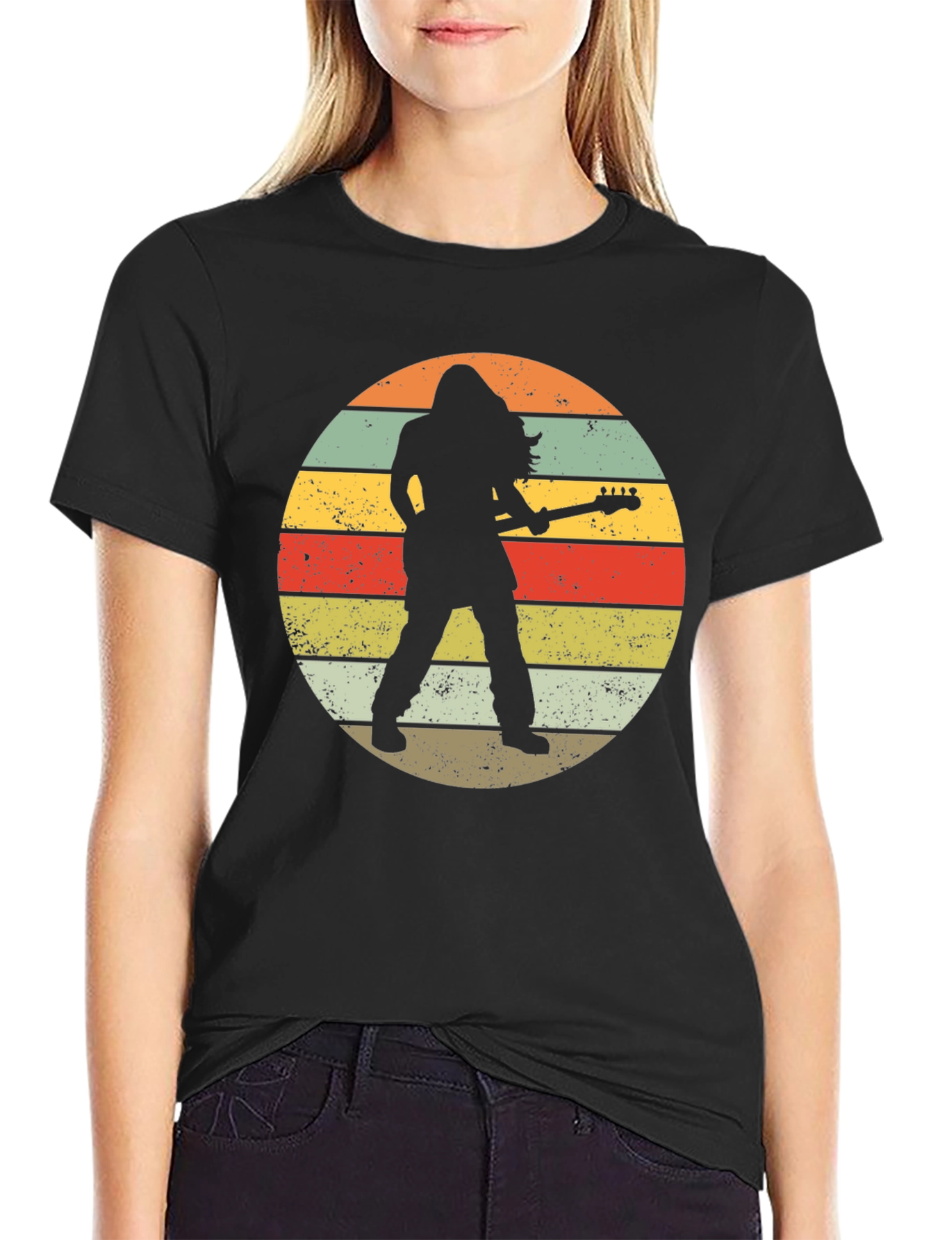 Retro Rock Guitarist Black T-Shirt