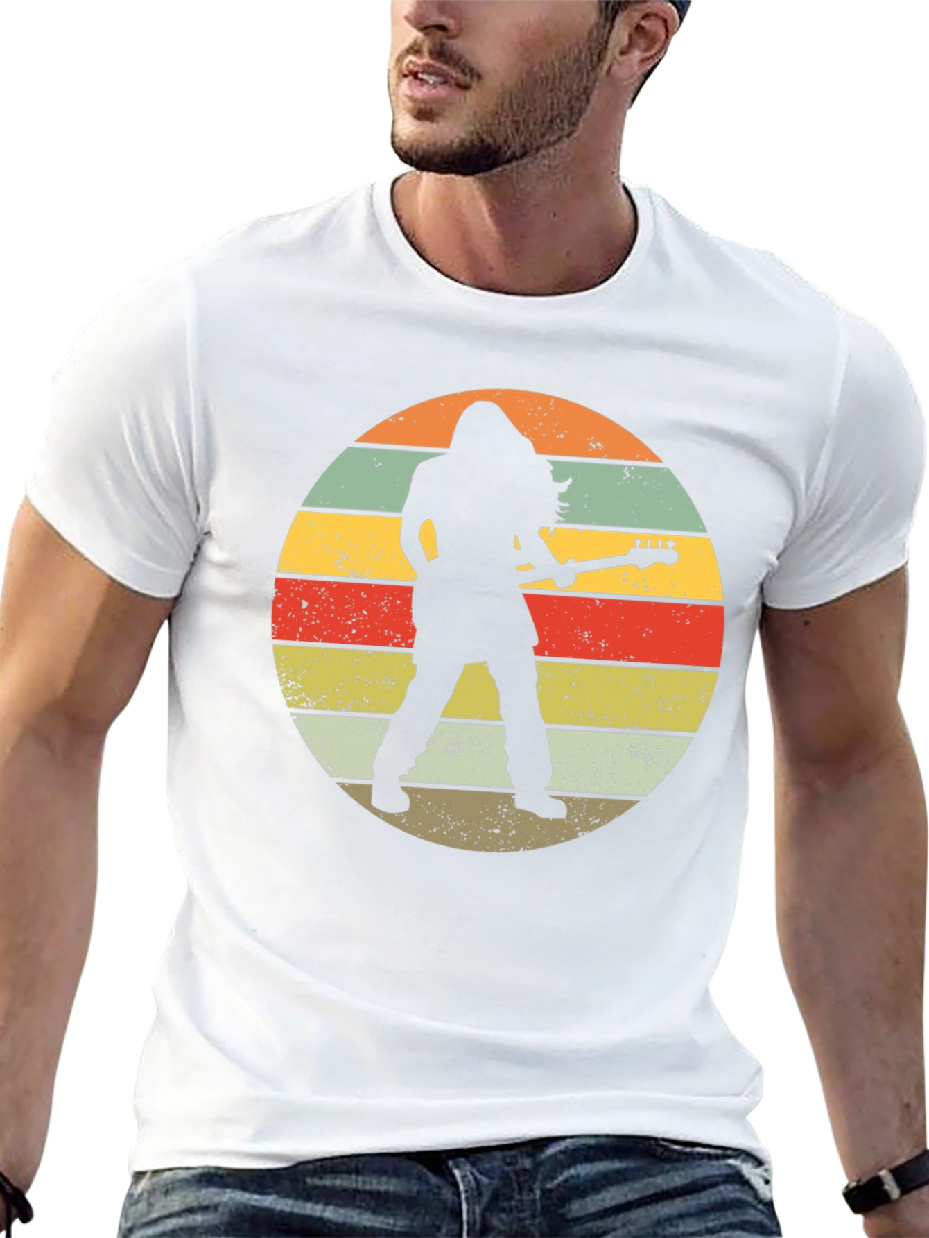 Retro Rock Guitarist Black T-Shirt