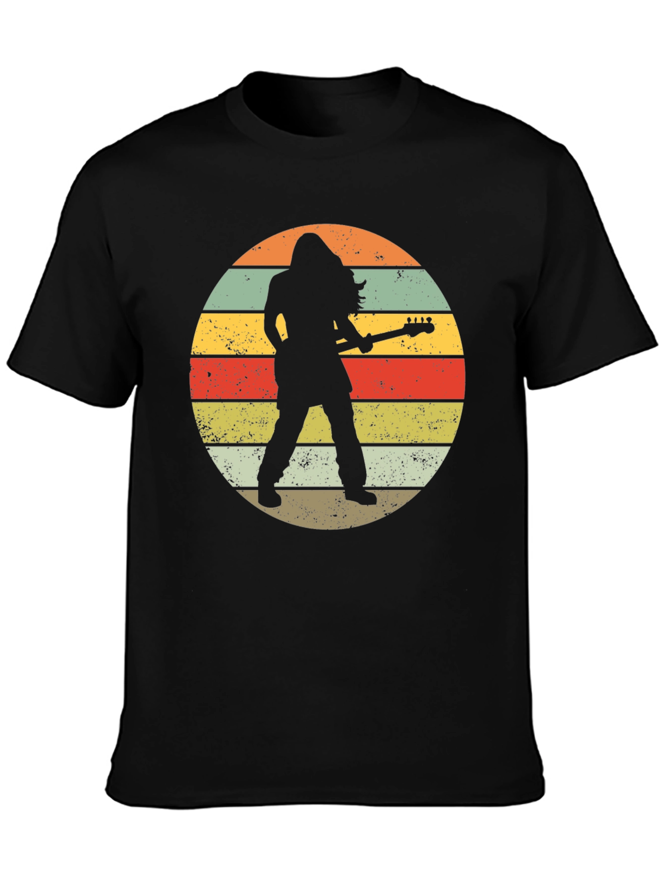 Retro Rock Guitarist Black T-Shirt