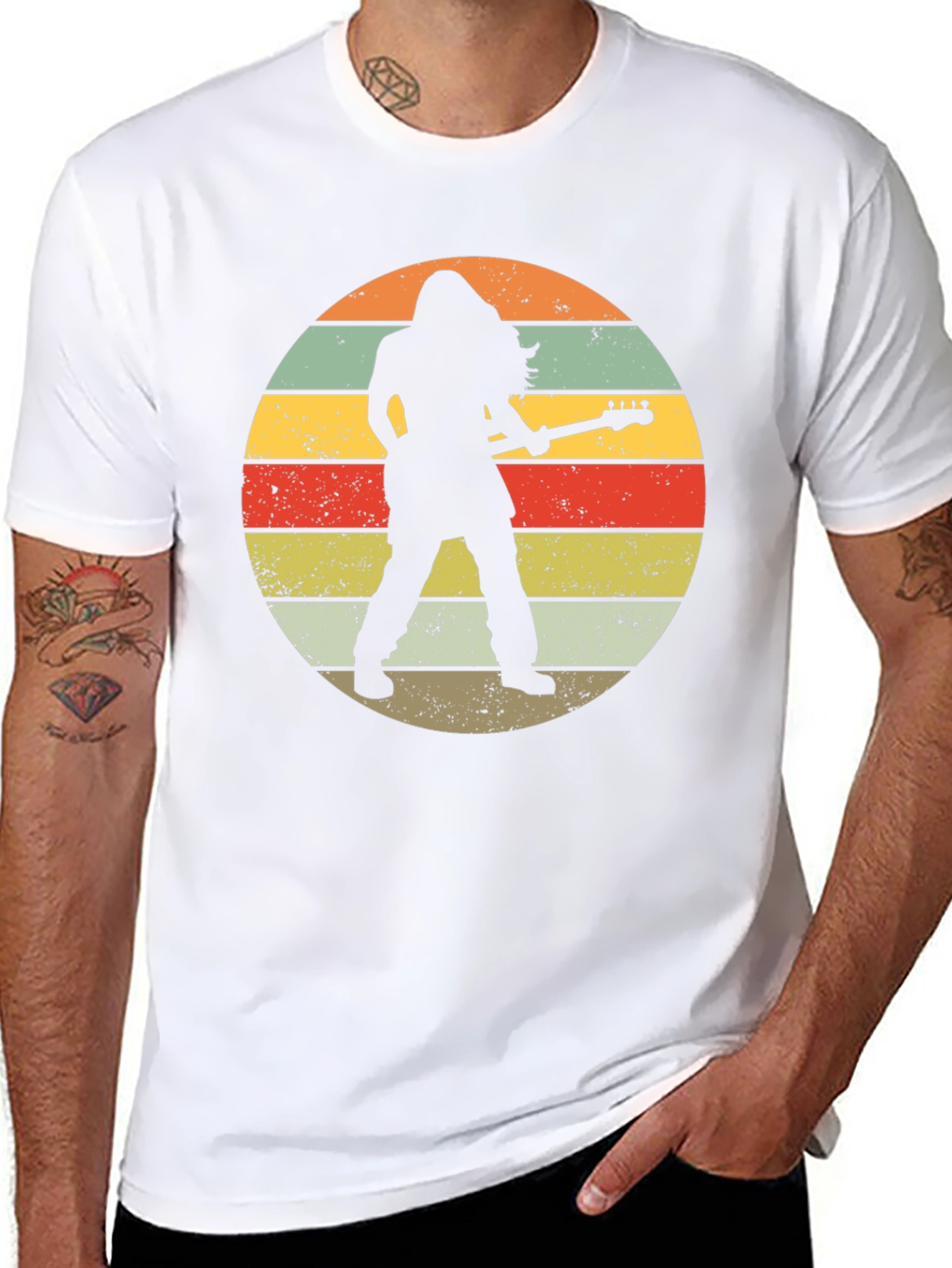 Retro Rock Guitarist Black T-Shirt