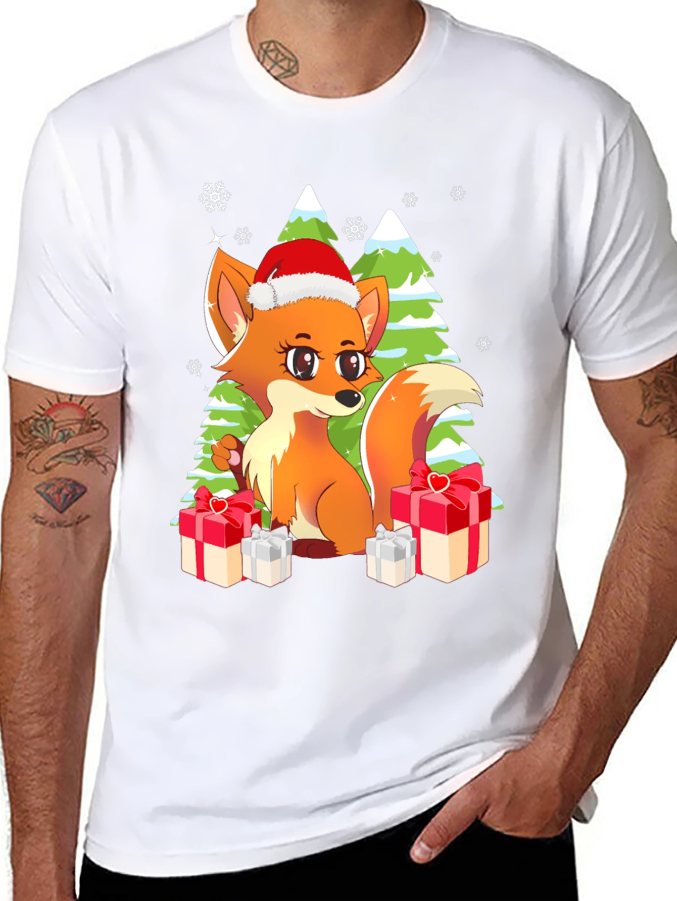 Festive Fox Graphic Tee - Holiday Gift