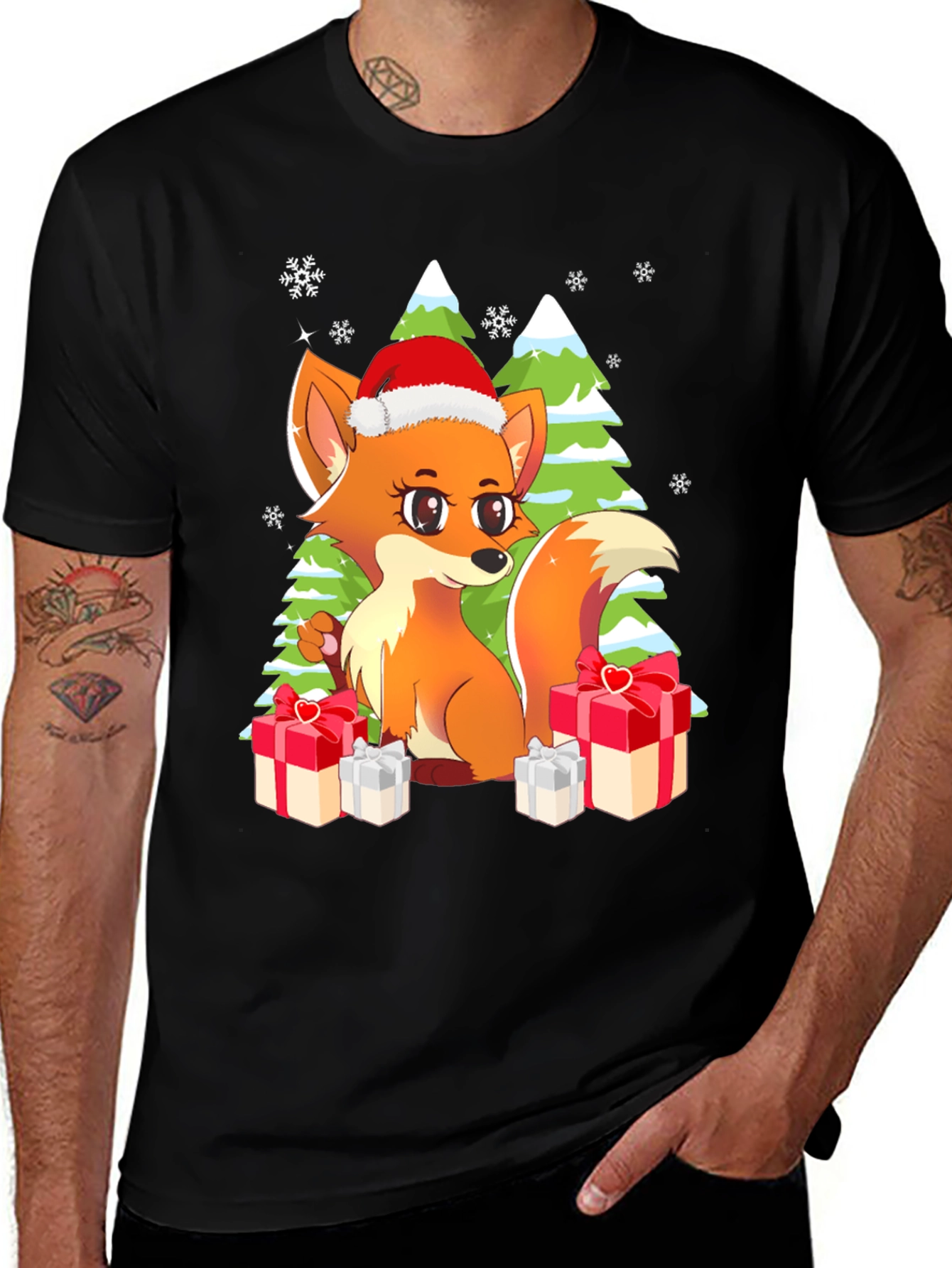 Festive Fox Graphic Tee - Holiday Gift