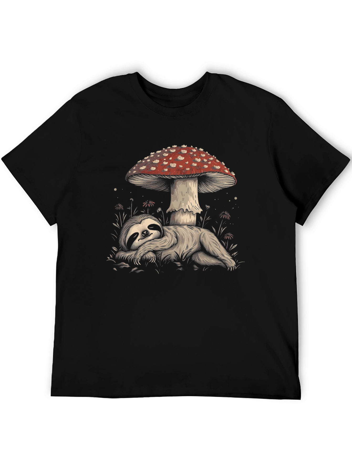 Sloth Under Mushroom Graphic Tee - Relaxed Fit