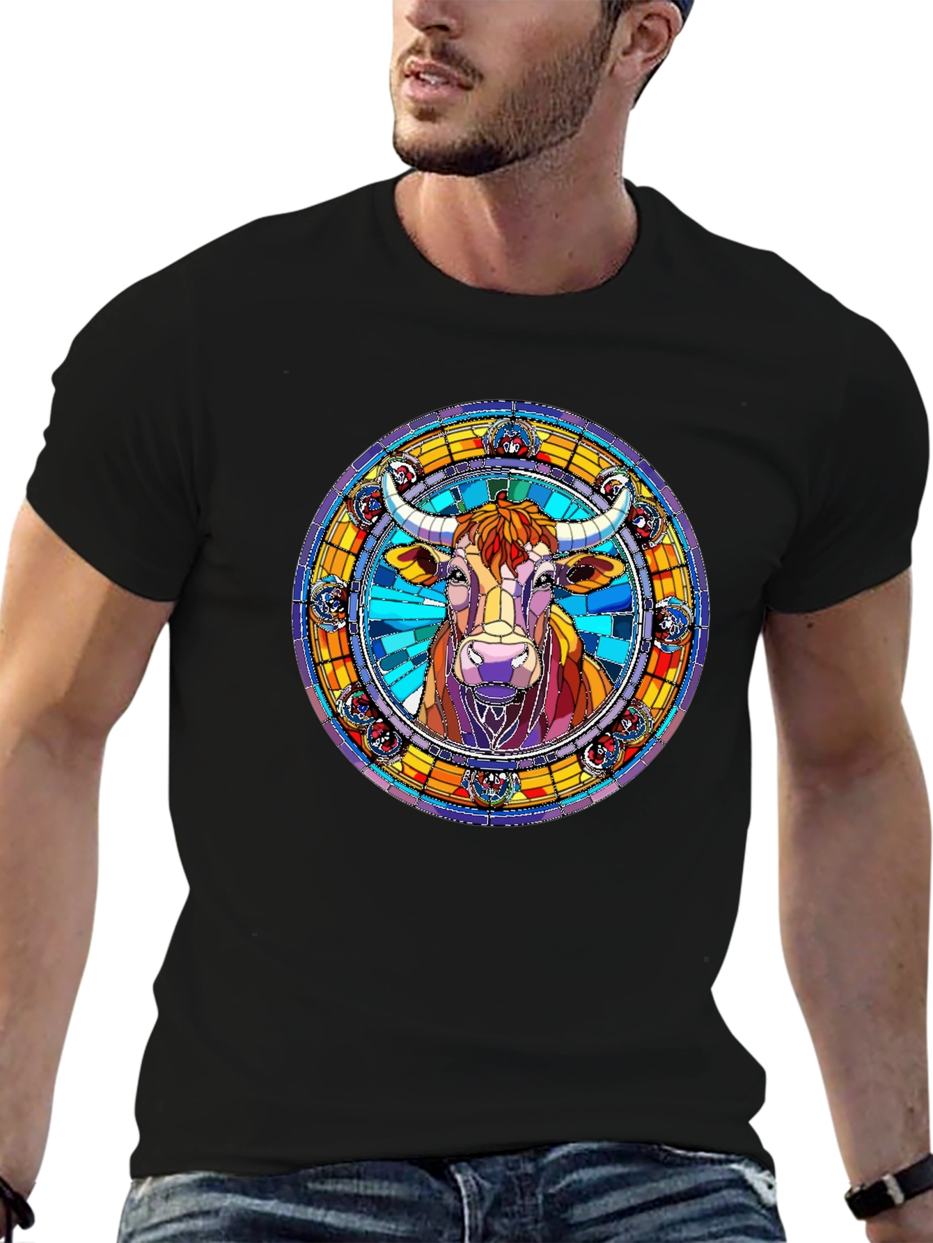 Stained Glass Bull Graphic Tee