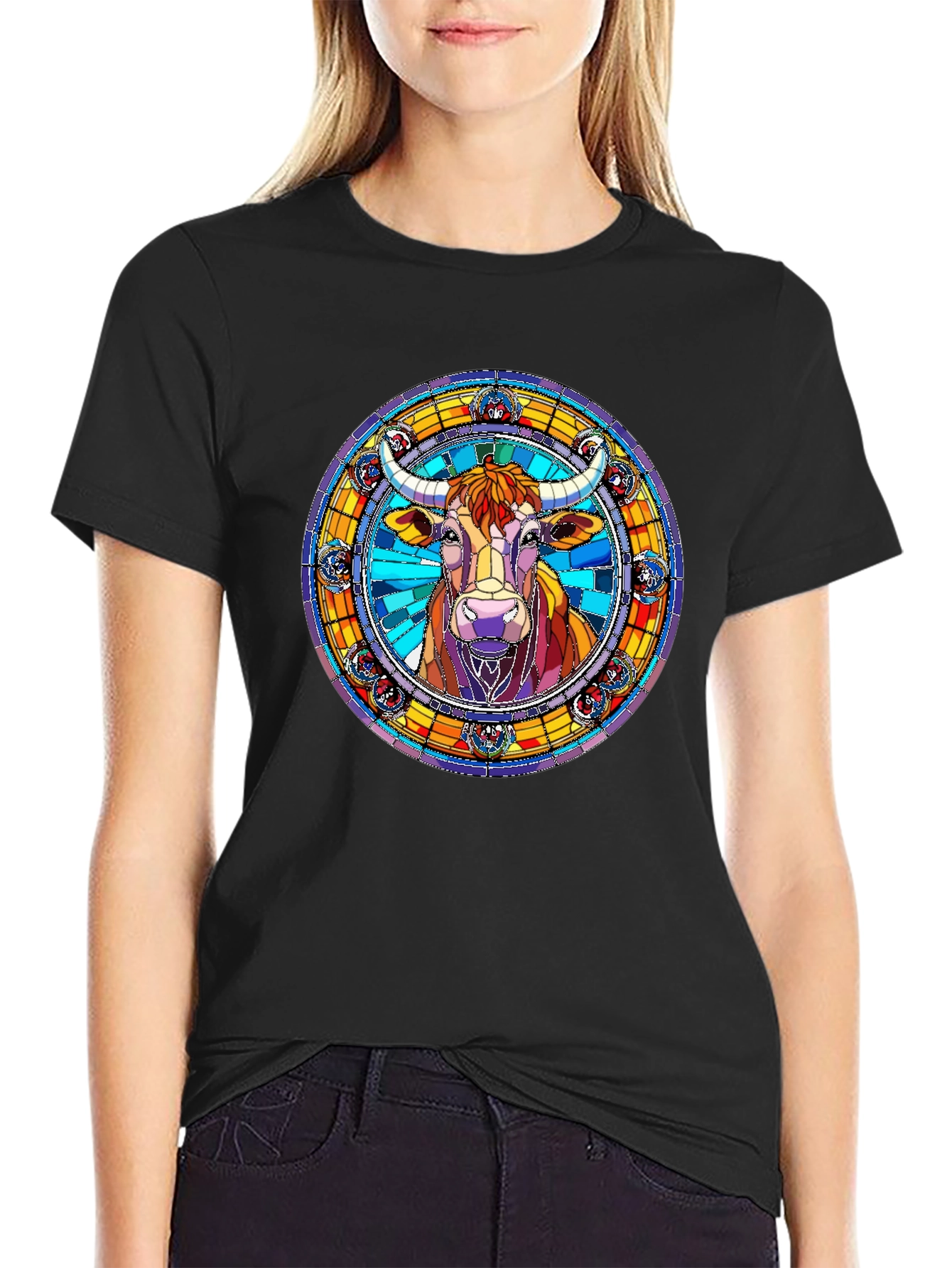 Stained Glass Bull Graphic Tee