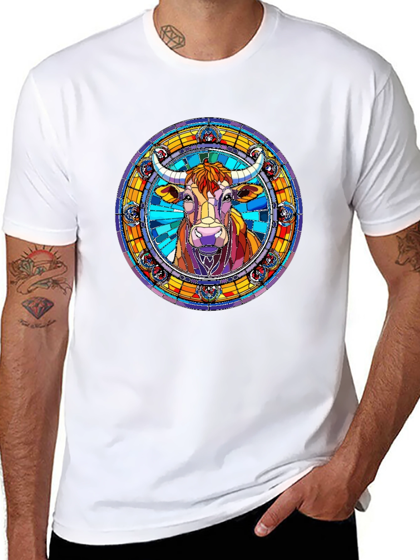 Stained Glass Bull Graphic Tee