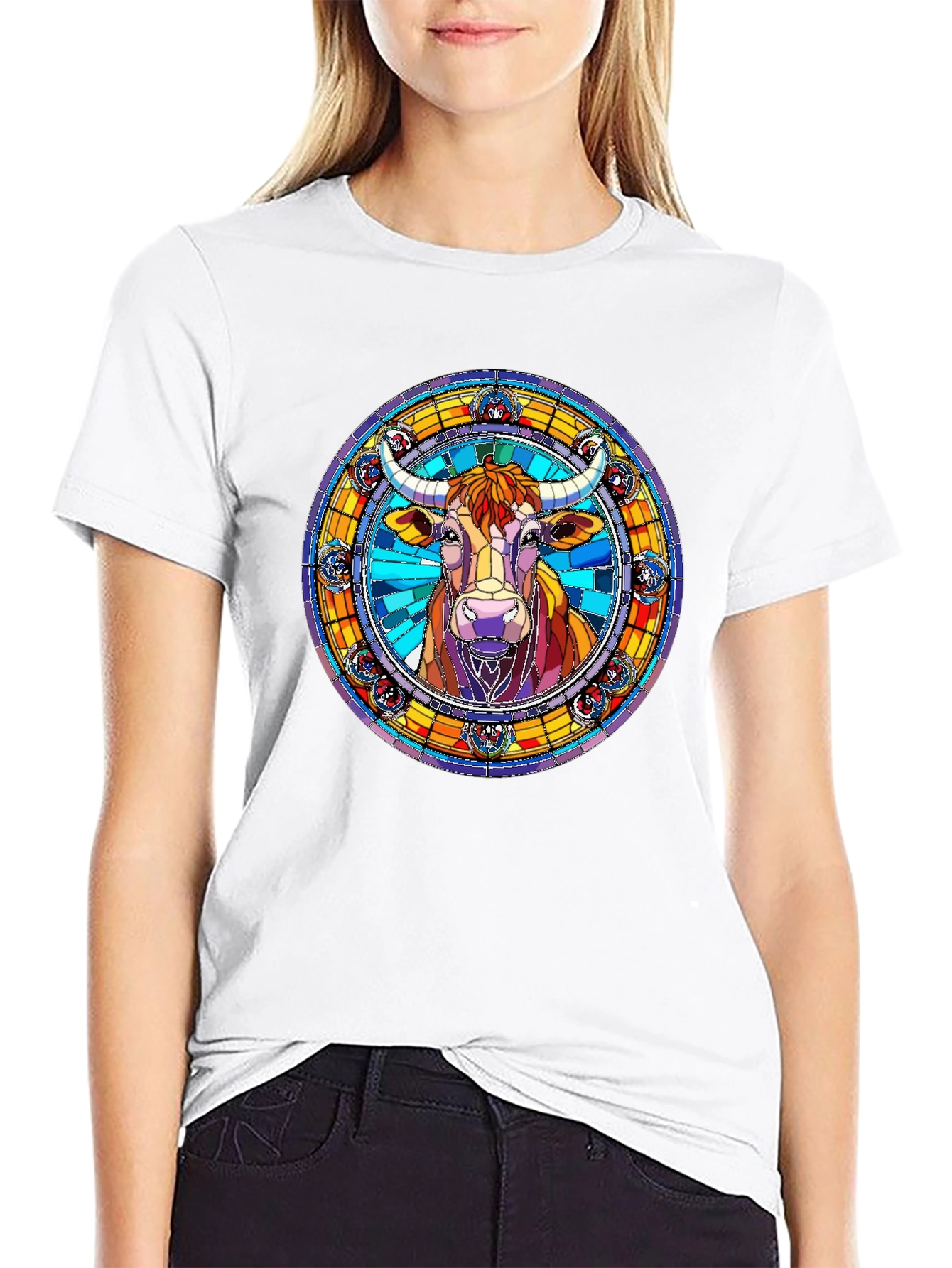 Stained Glass Bull Graphic Tee