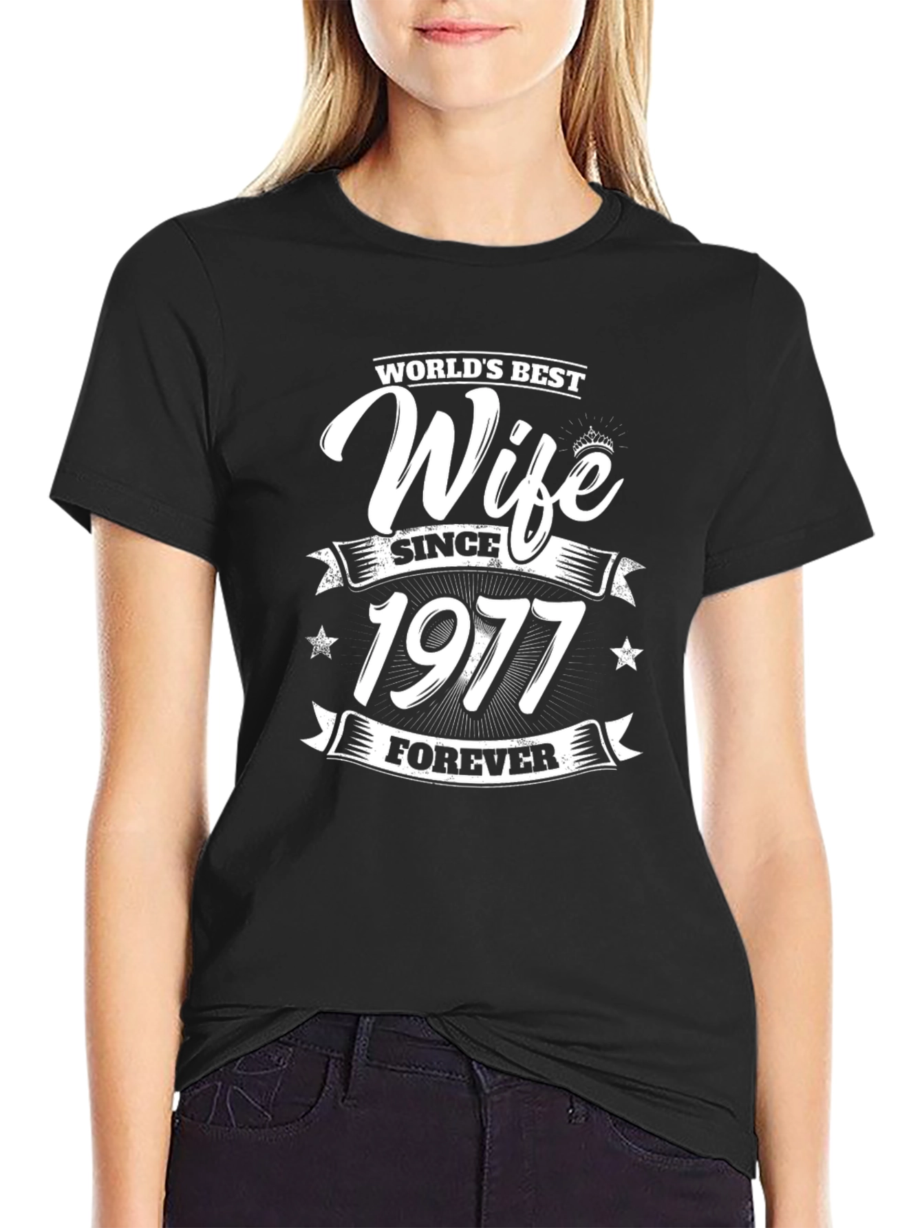 Worlds Best Wife Since 1977 Black Graphic T-Shirt