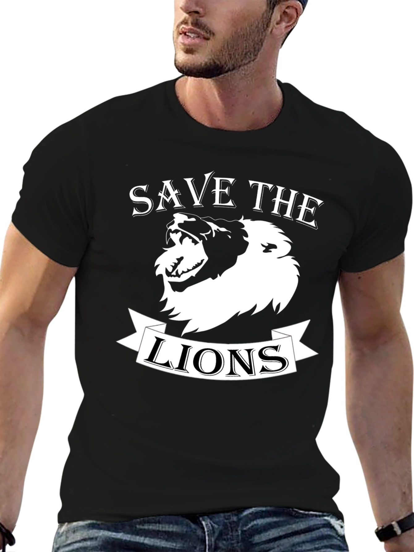 Save the Lions Graphic Print Crew Neck T-Shirt