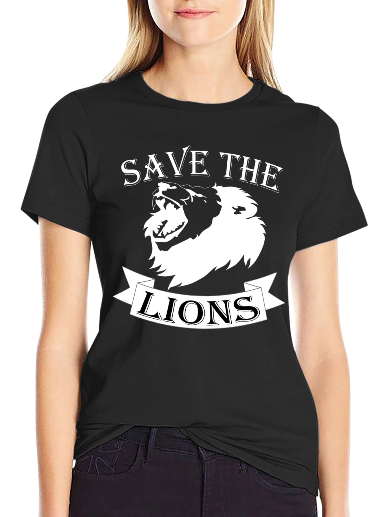 Save the Lions Graphic Print Crew Neck T-Shirt