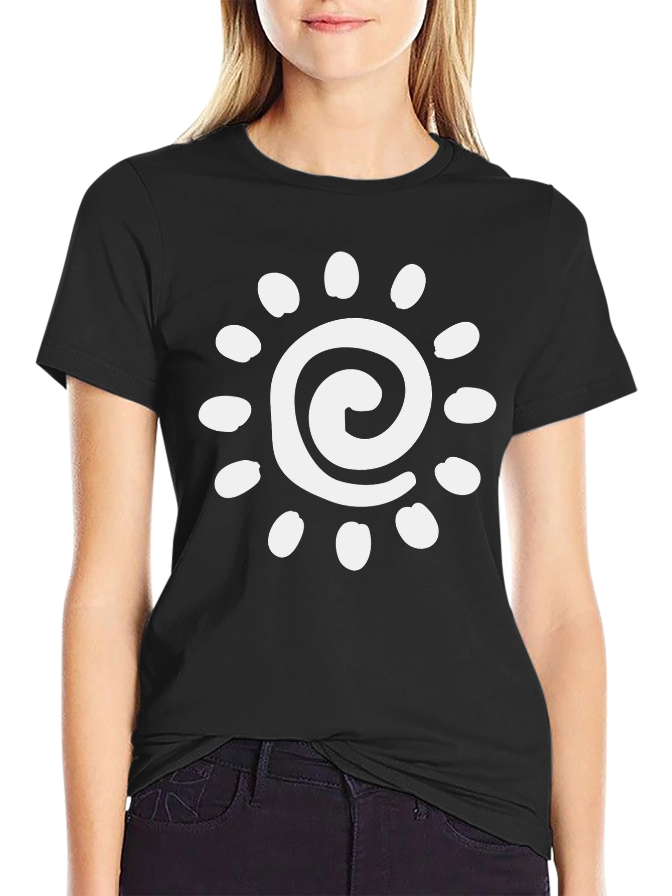Spiral Sun Graphic Tee - Black Cotton Casual Shirt