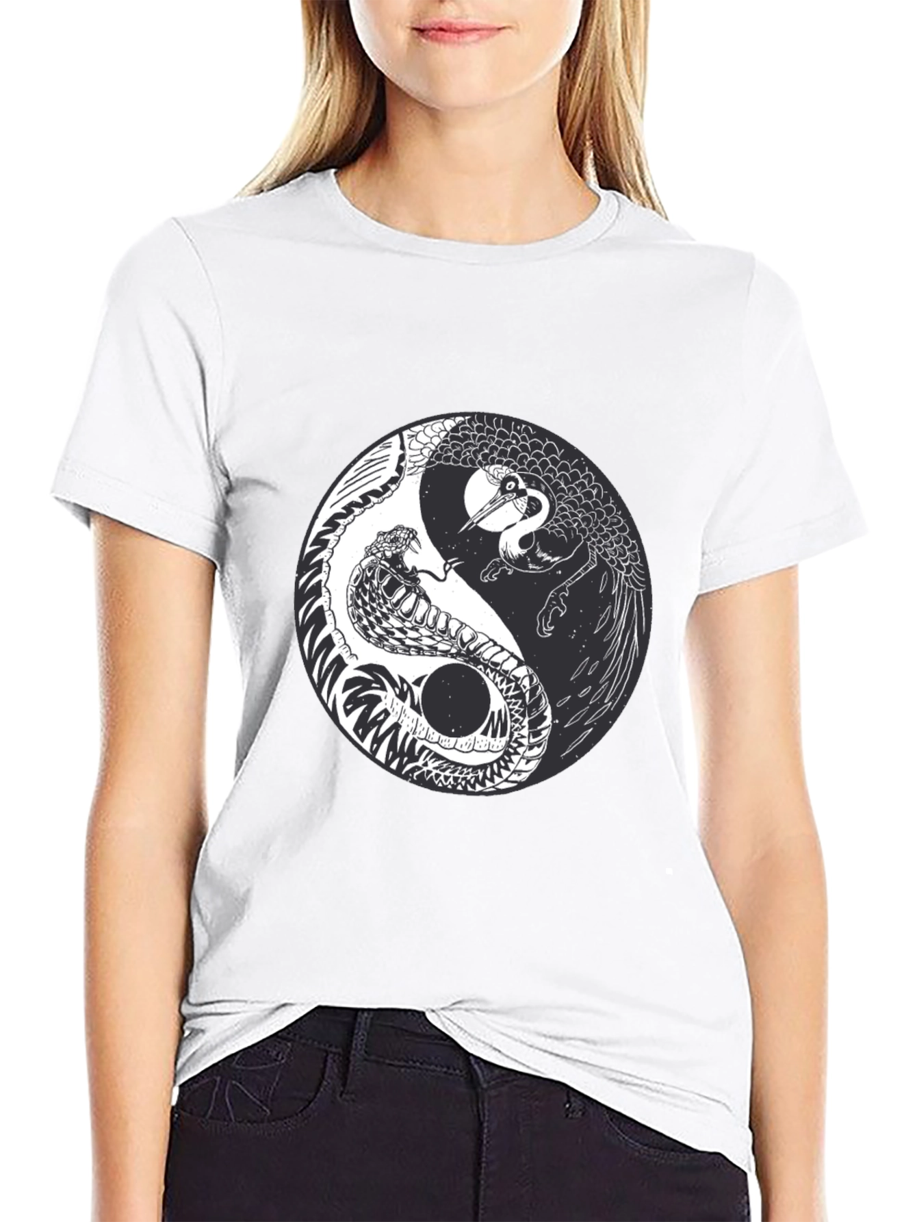 Yin Yang Crane Snake Graphic Tee