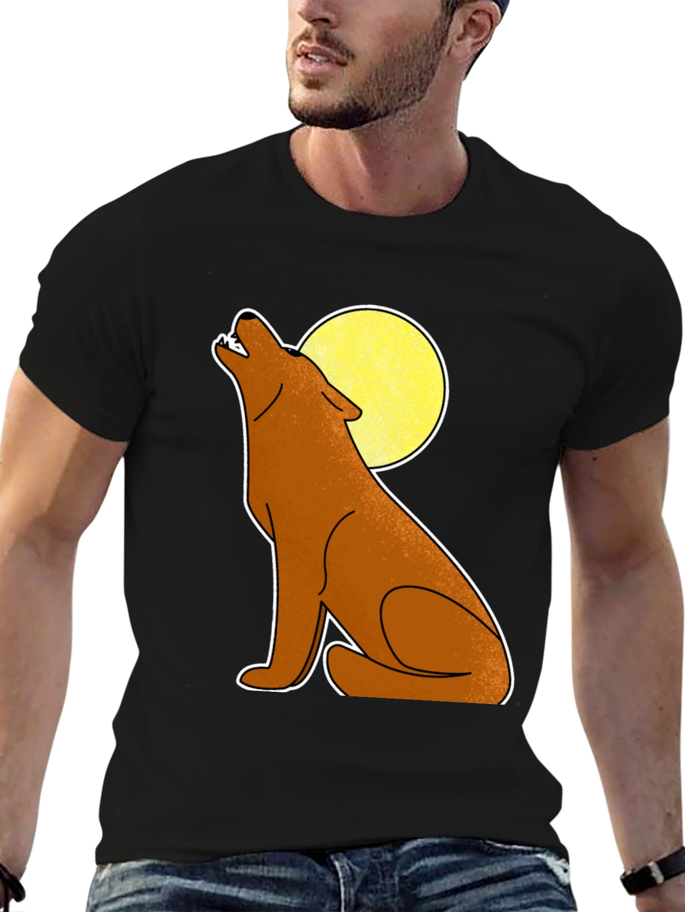 Wolf Howling at Moon Graphic Tee - Black