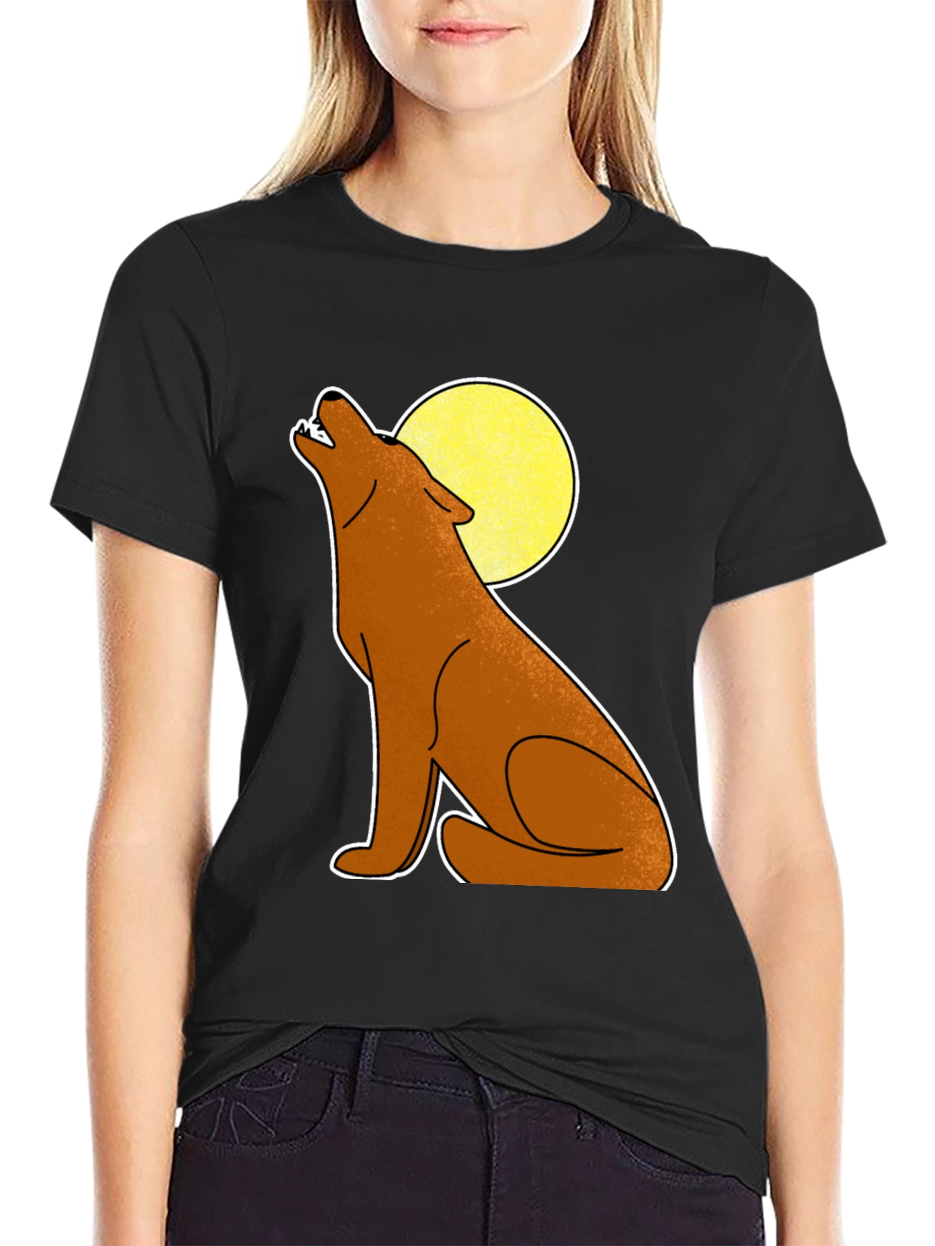 Wolf Howling at Moon Graphic Tee - Black