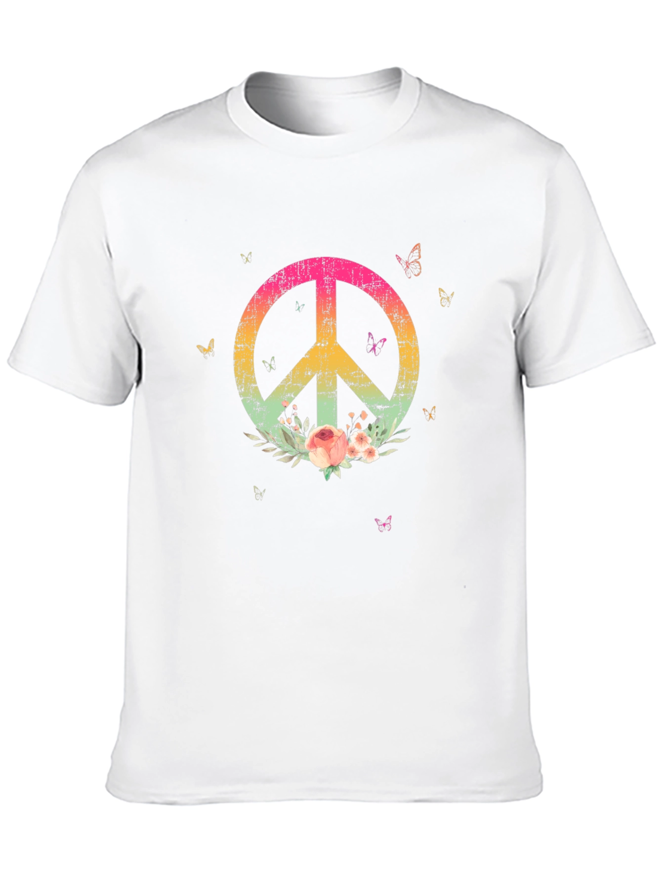Floral Peace Sign Black Graphic T-Shirt