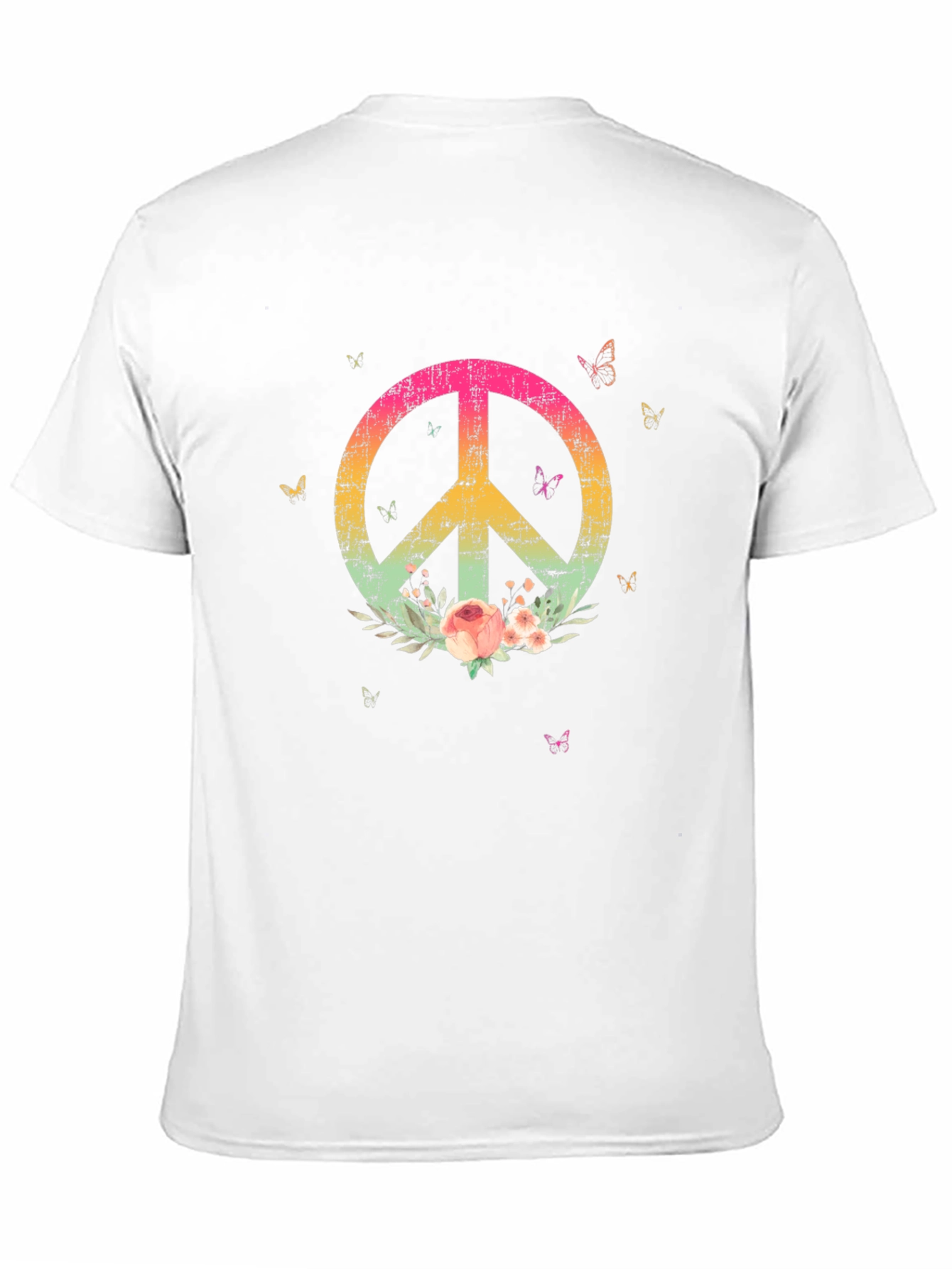 Floral Peace Sign Black Graphic T-Shirt