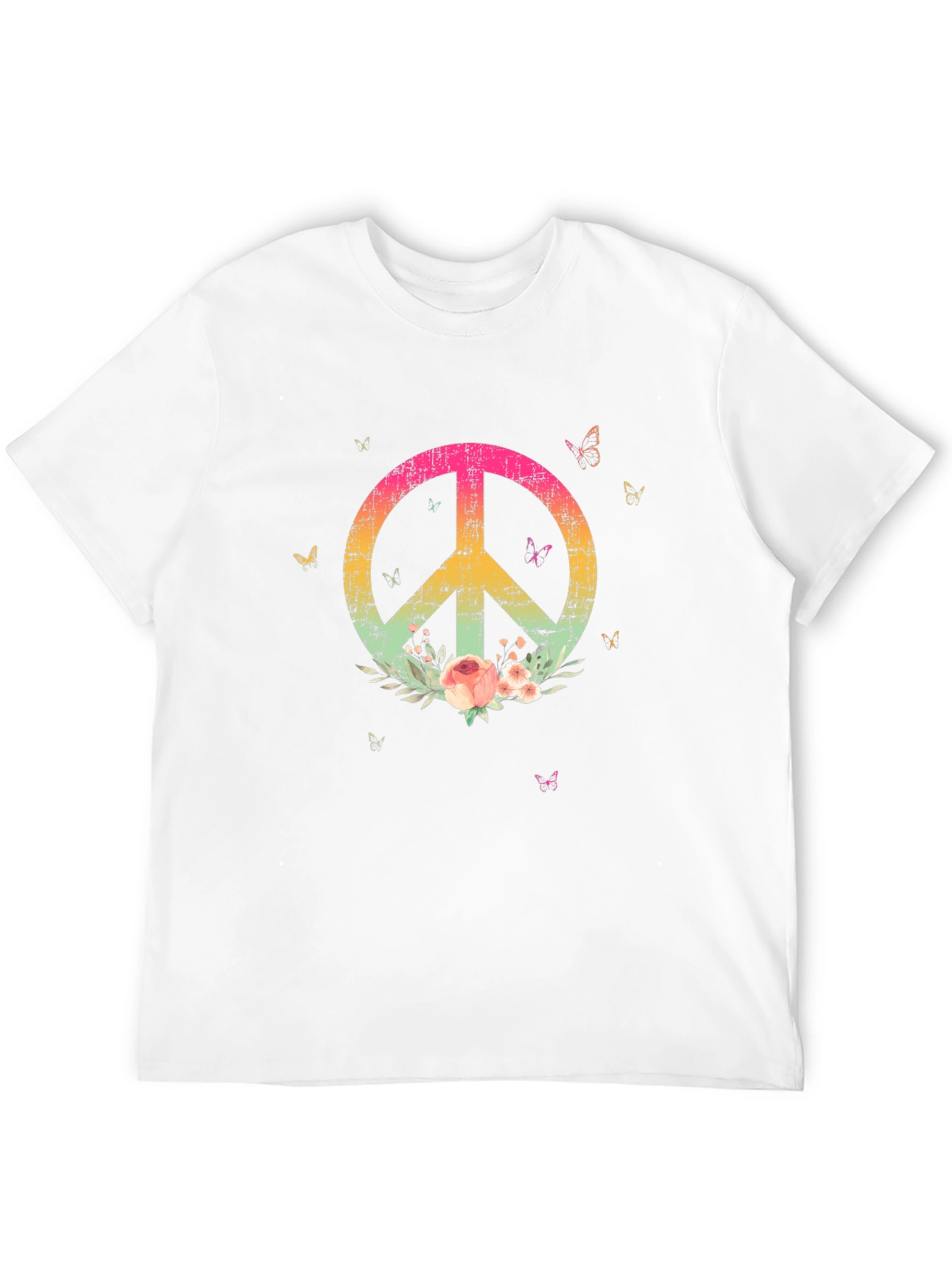 Floral Peace Sign Black Graphic T-Shirt