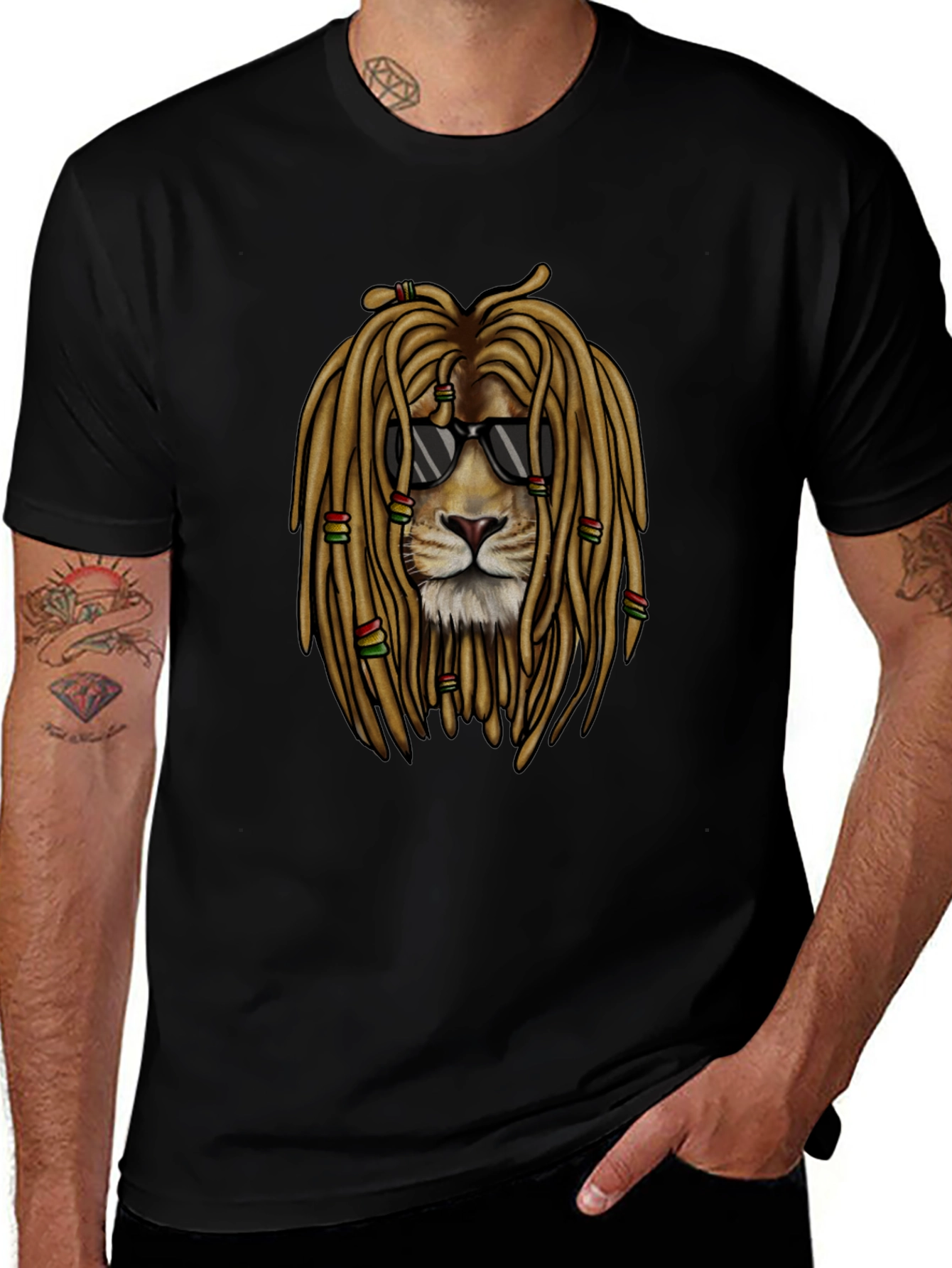 Lion Dreadlocks Sunglasses Graphic T-Shirt