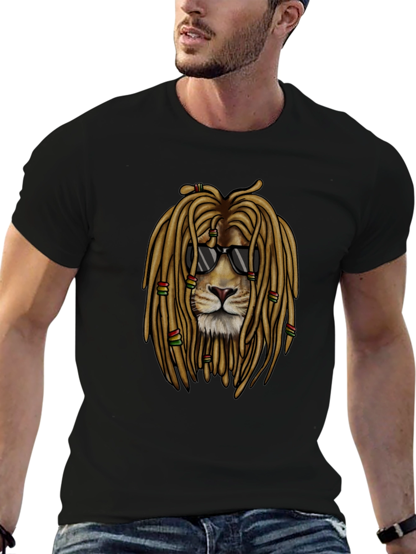 Lion Dreadlocks Sunglasses Graphic T-Shirt