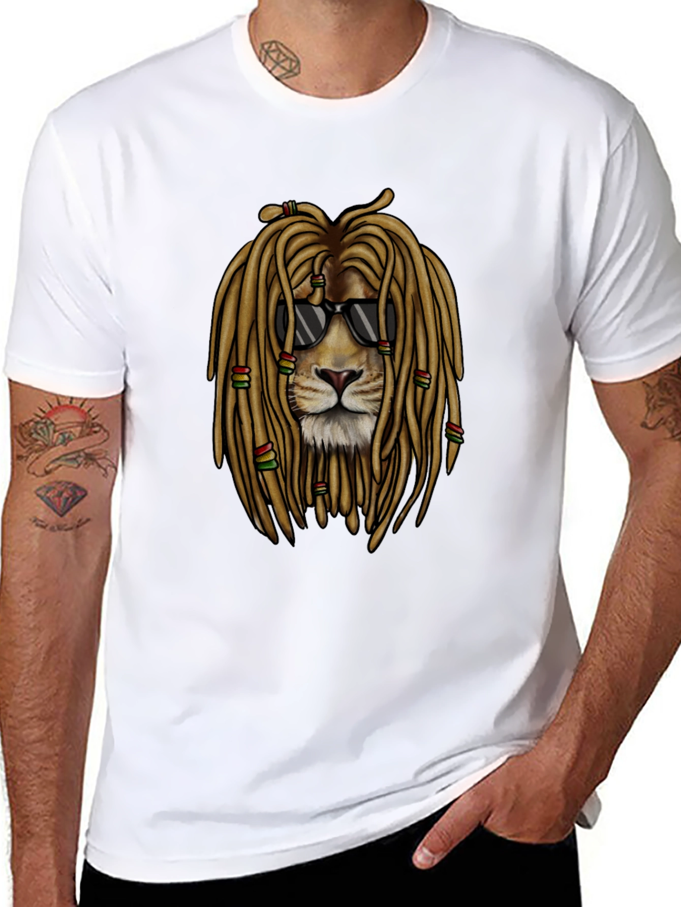 Lion Dreadlocks Sunglasses Graphic T-Shirt