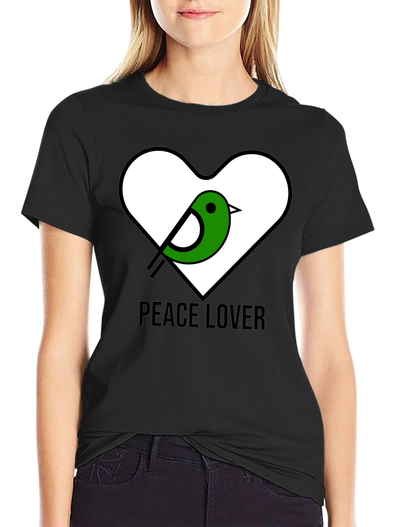 Peace Lover T-Shirt with Bird Heart Graphic