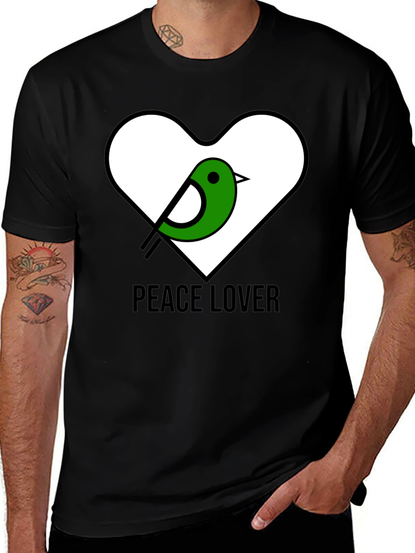 Peace Lover T-Shirt with Bird Heart Graphic