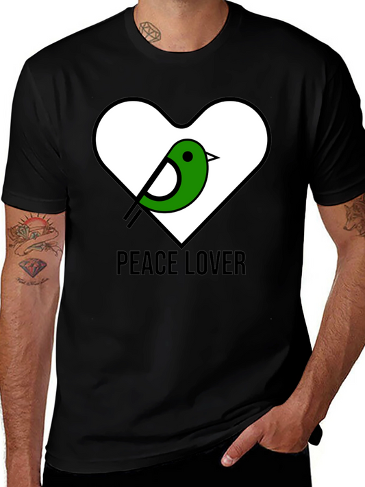 Peace Lover T-Shirt with Bird Heart Graphic
