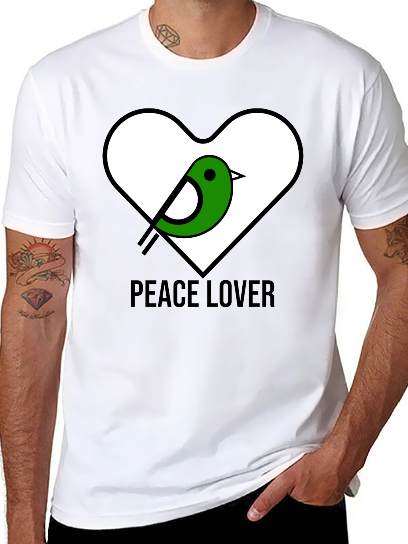 Peace Lover T-Shirt with Bird Heart Graphic
